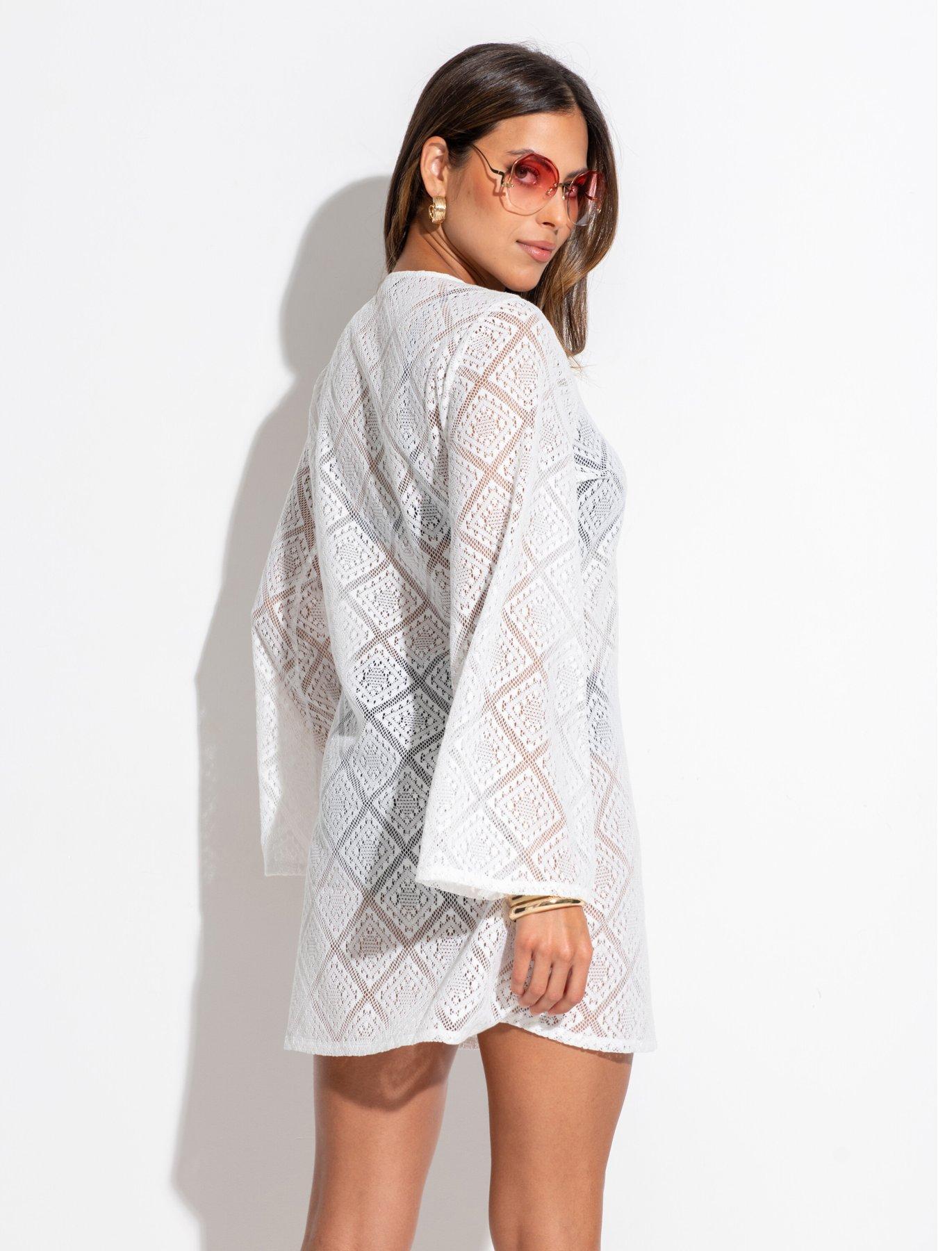 Pour Moi Crochet Lace Long Sleeve Beach Cover Up very.co.uk