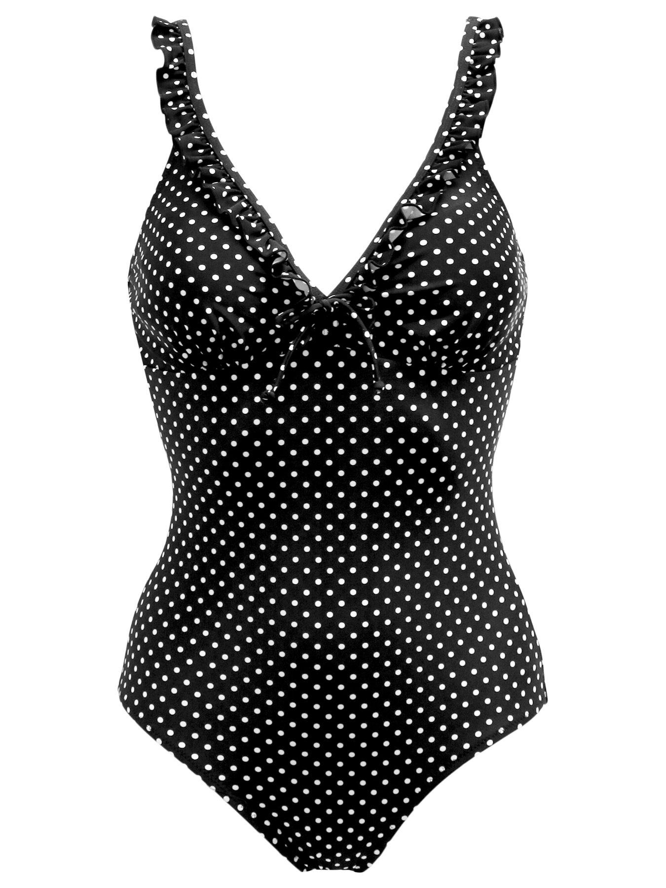 Image 3 of 3 of Pour Moi Sicily Frill Tummy Control Swimsuit - Black/White