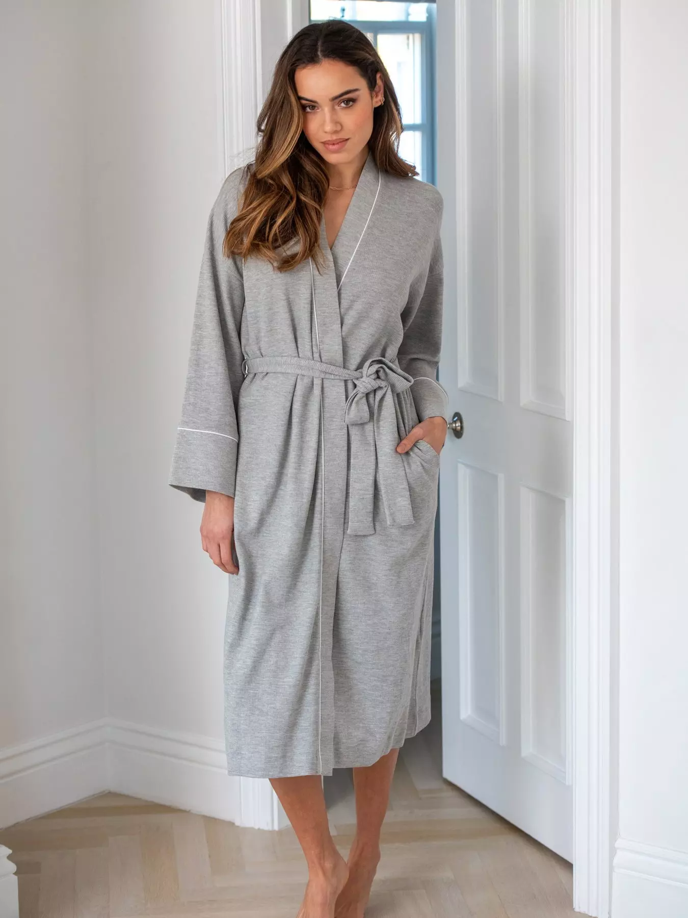 Grey Embossed Heart Fleece Robe, Womens Robes
