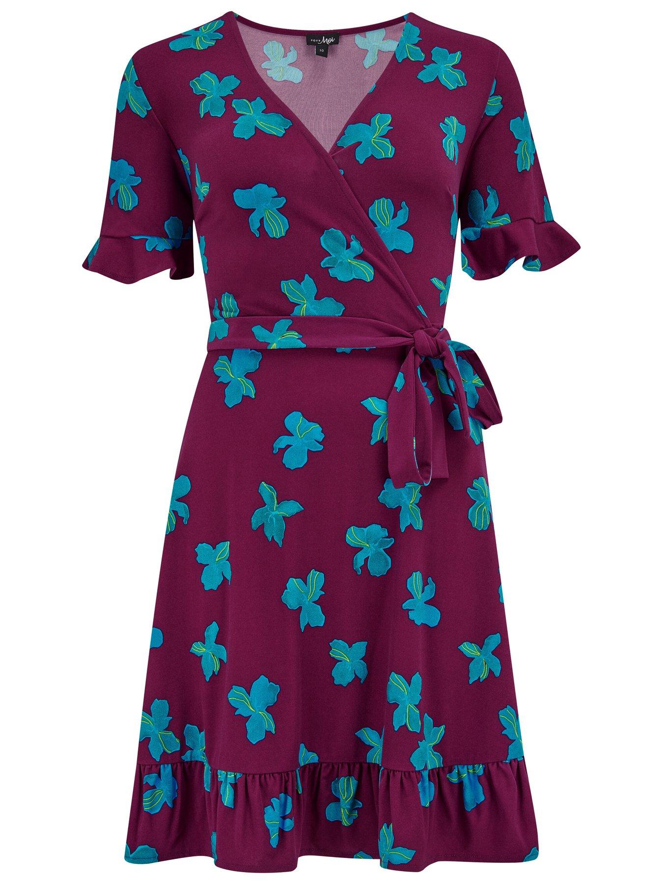 Image 3 of 4 of Pour Moi Birdie Frill Detail Slinky Stretch Dress - Multi