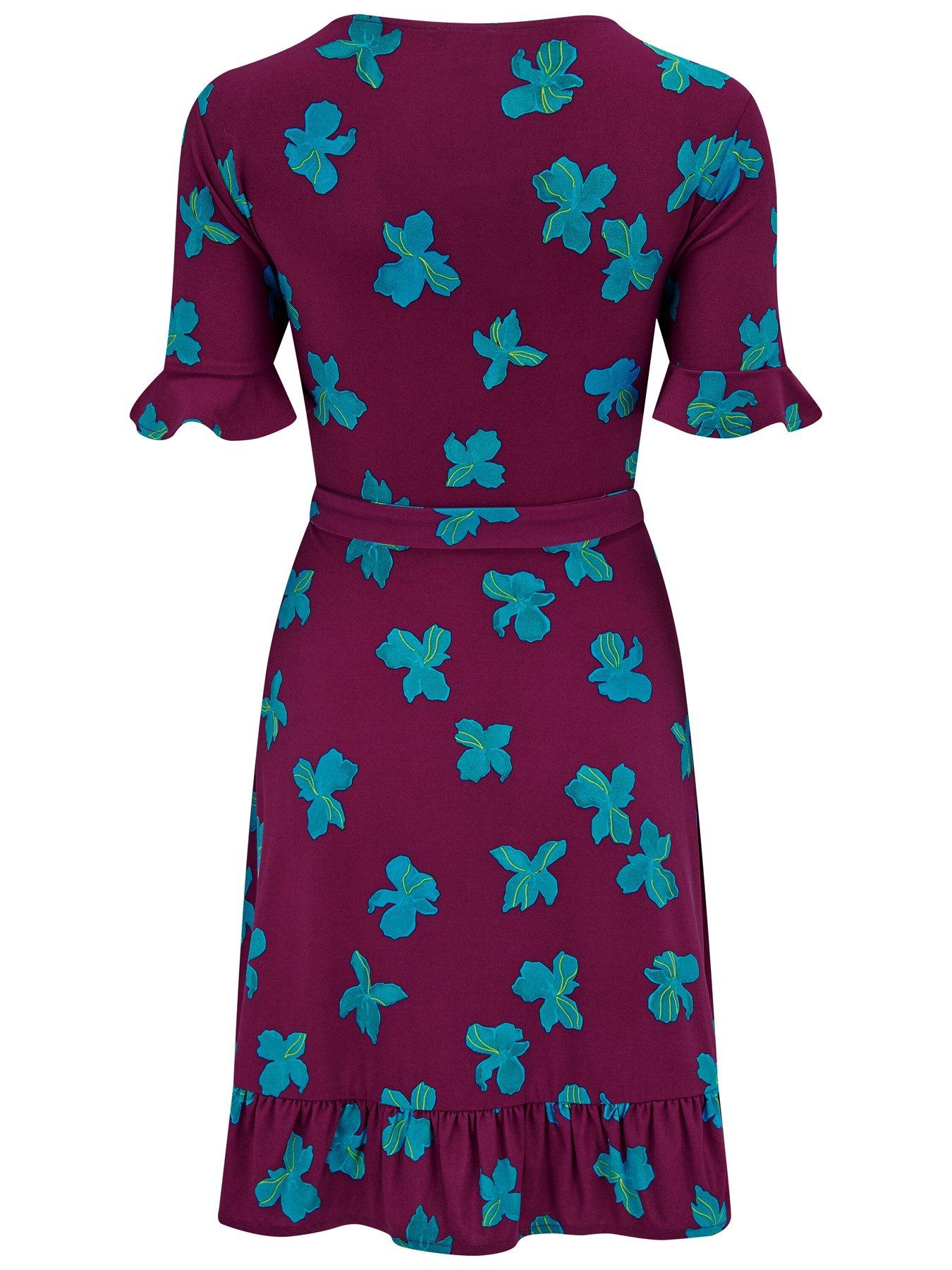 Image 4 of 4 of Pour Moi Birdie Frill Detail Slinky Stretch Dress - Multi
