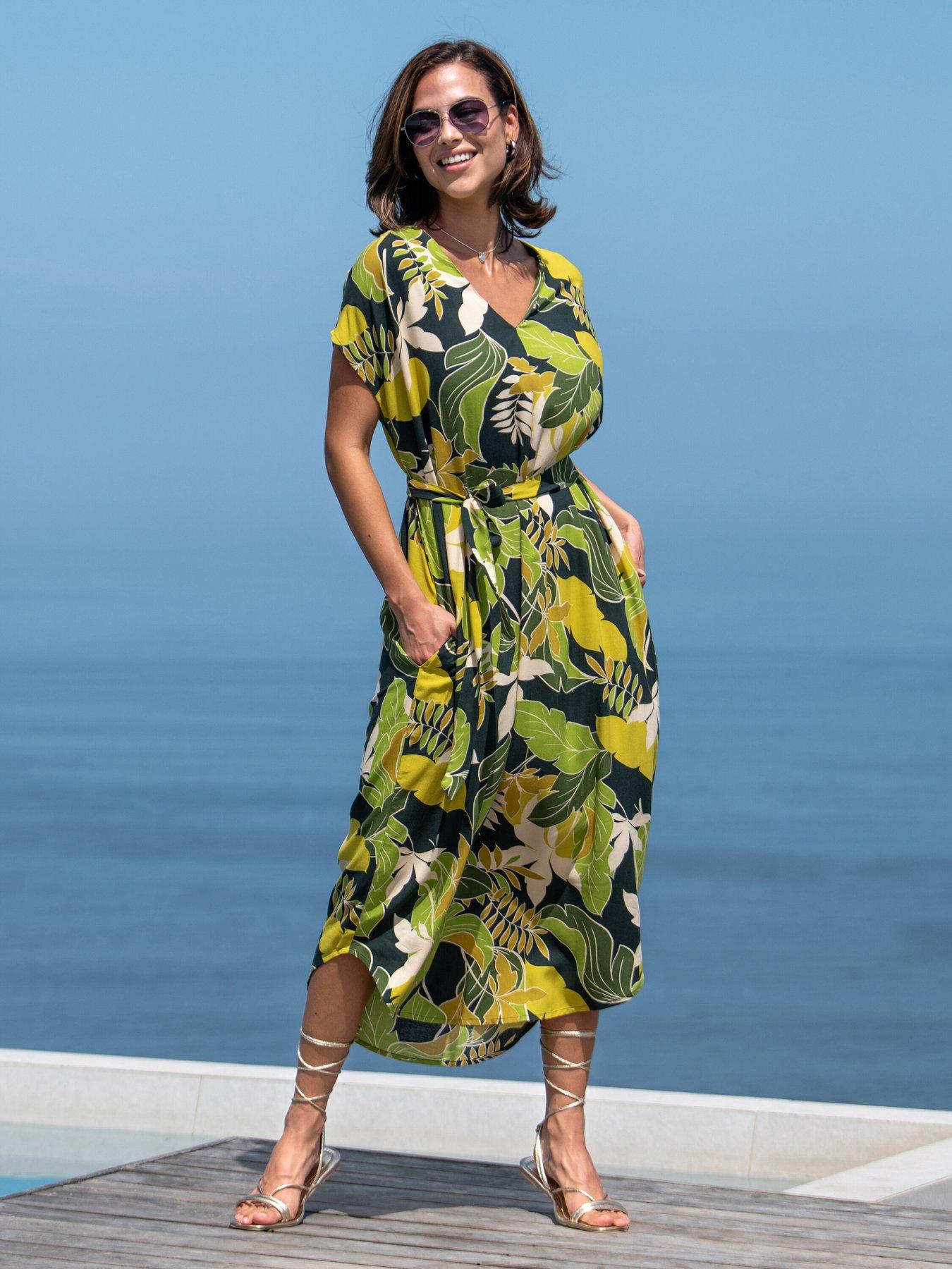 undefined LENZING™ ECOVERO™ Viscose fibres Belted Beach Kaftan Dress