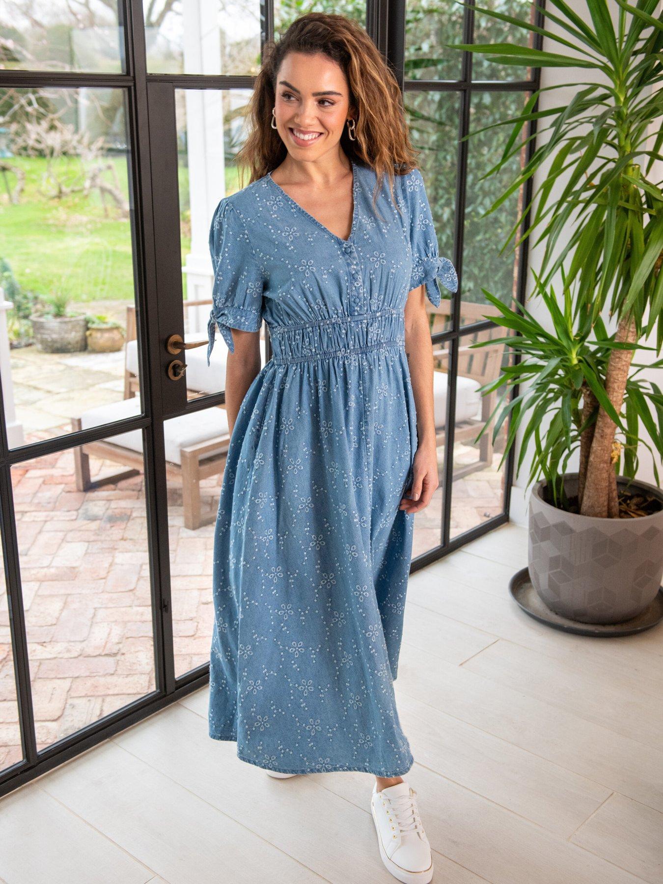 Amanda Chambray Broderie Tiered Midaxi Dress