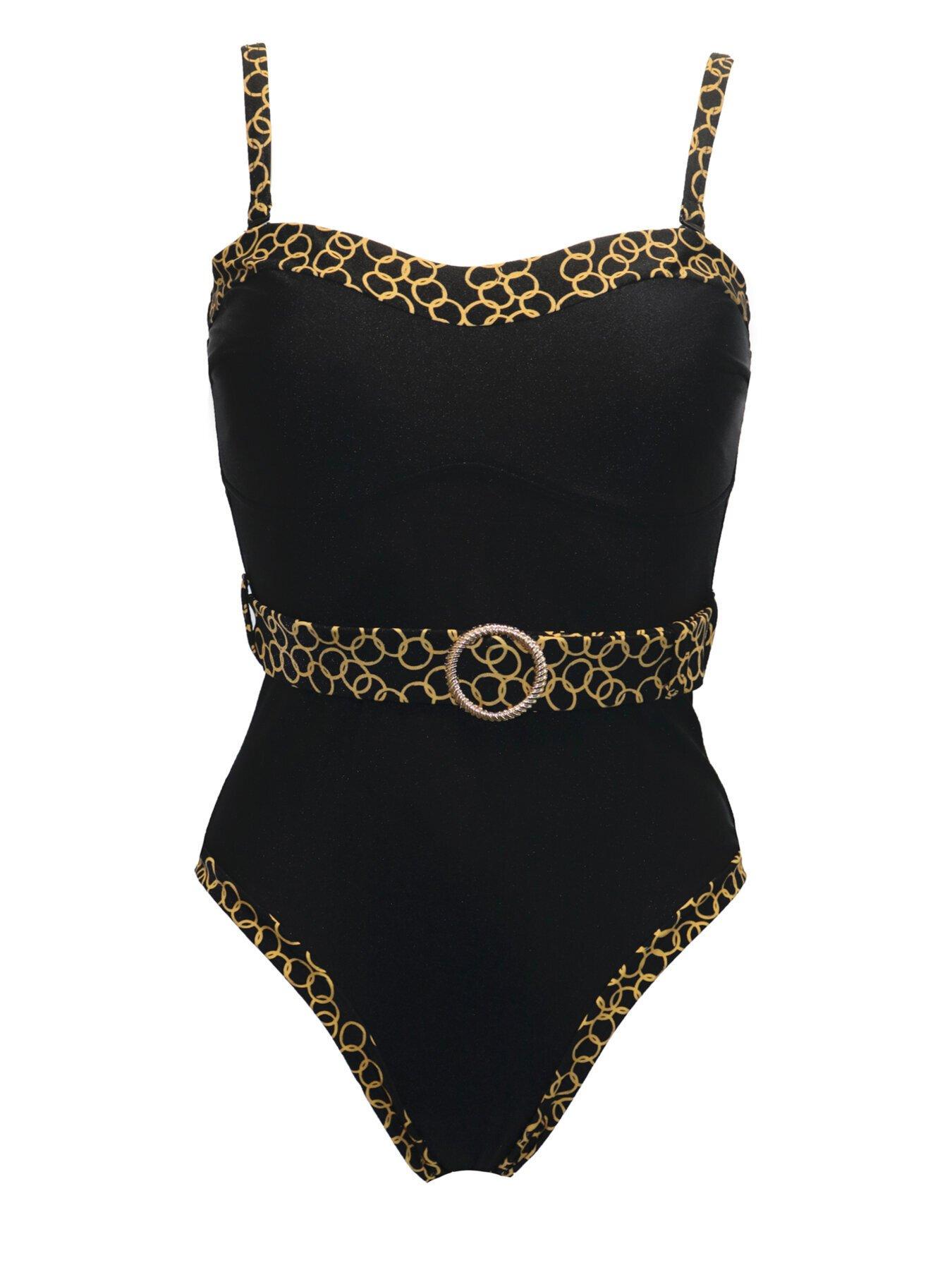 Image 3 of 4 of Pour Moi Casablanca Removable Straps Belted Tummy Control Swimsuit - Black/Multi