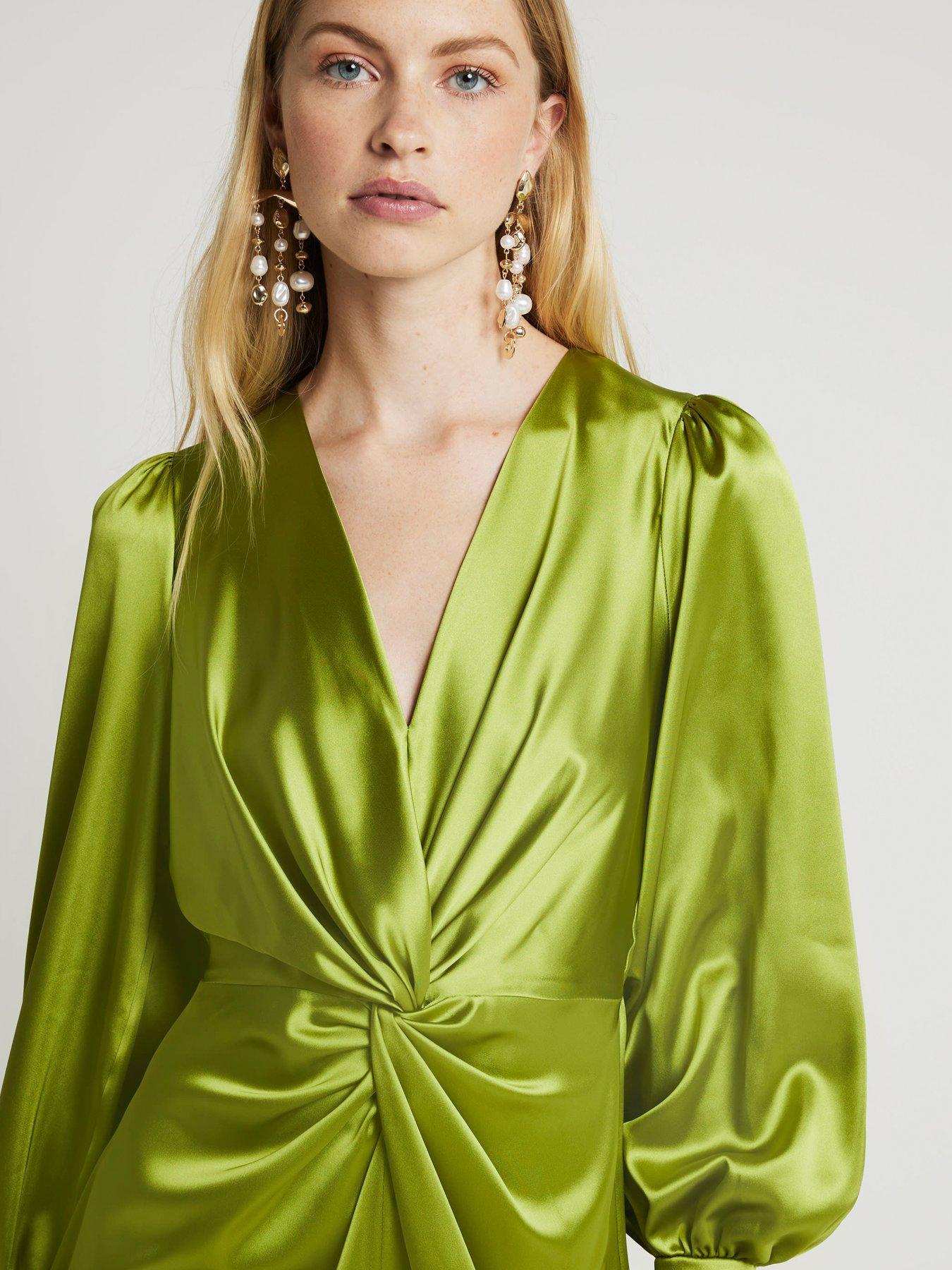 River Island Satin Twist Front Shift Maxi Dress - Green | Very.co.uk