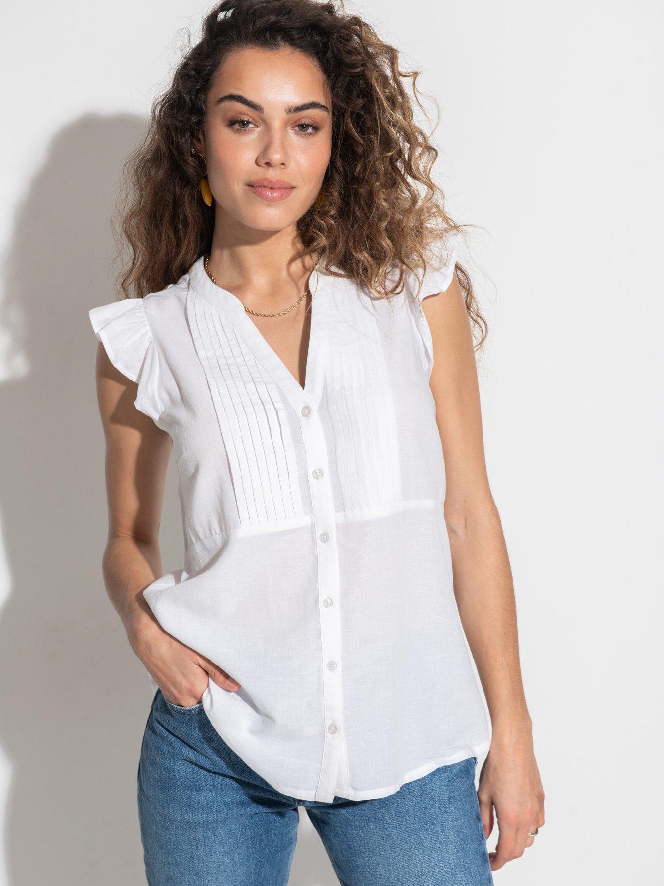 undefined Poppy Woven Longline Frill Sleeve Shirt - White
