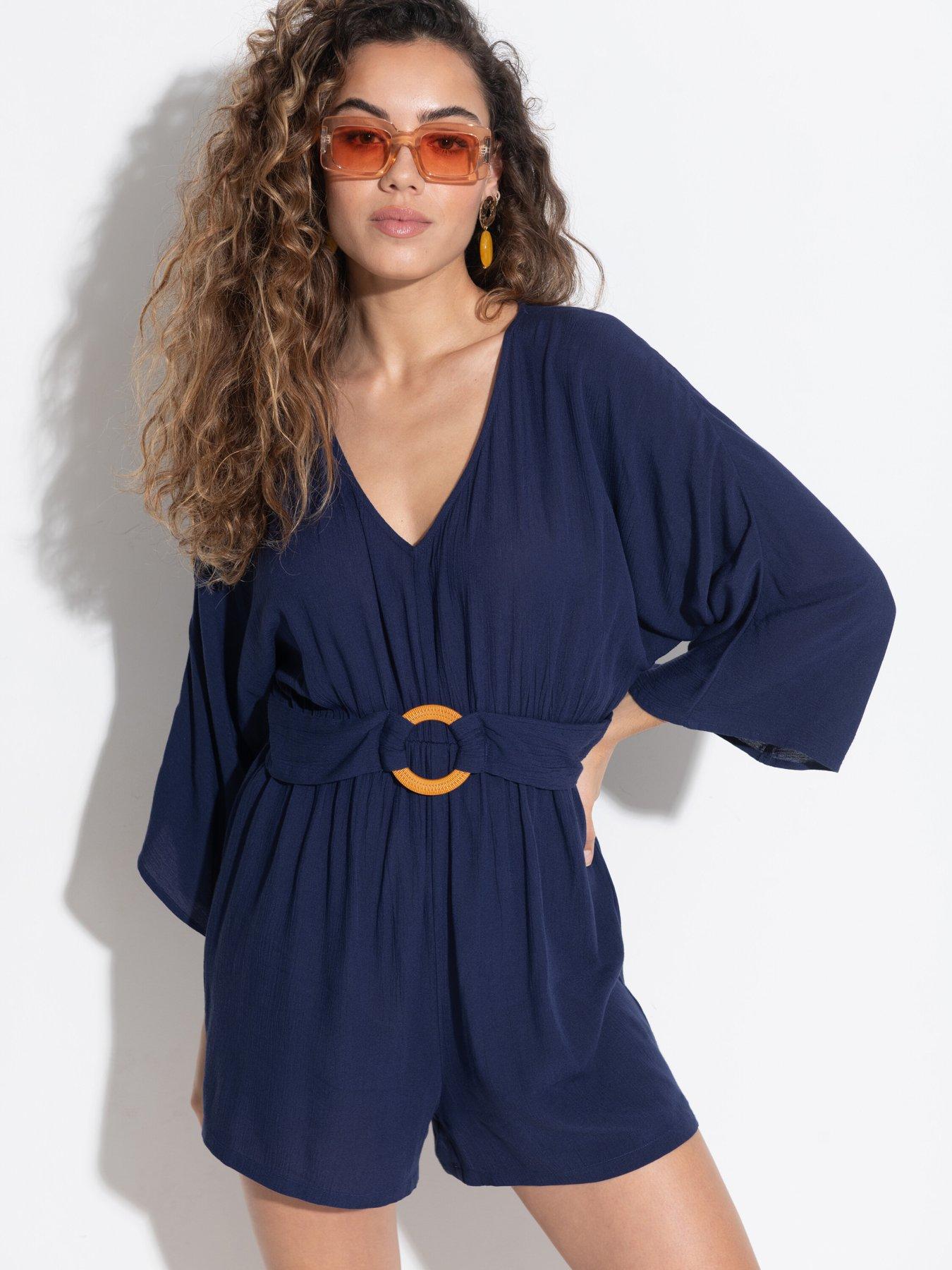 undefined Crinkle O Ring Beach Playsuit with LENZING™ ECOVERO™ Viscose fibres - Dark Blue