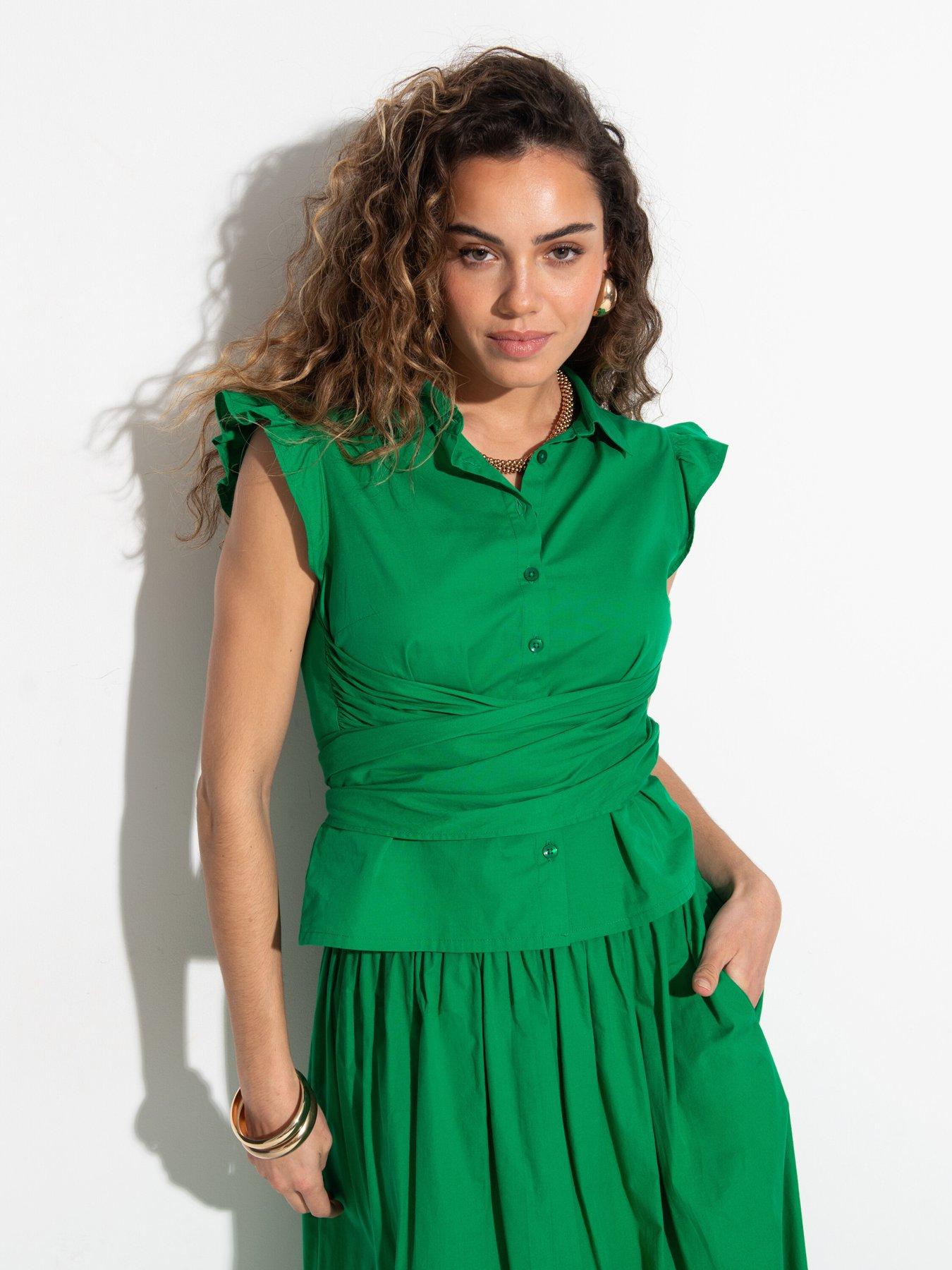Pour Moi Shae Cotton Poplin Twist Tie Frill Sleeve Shirt