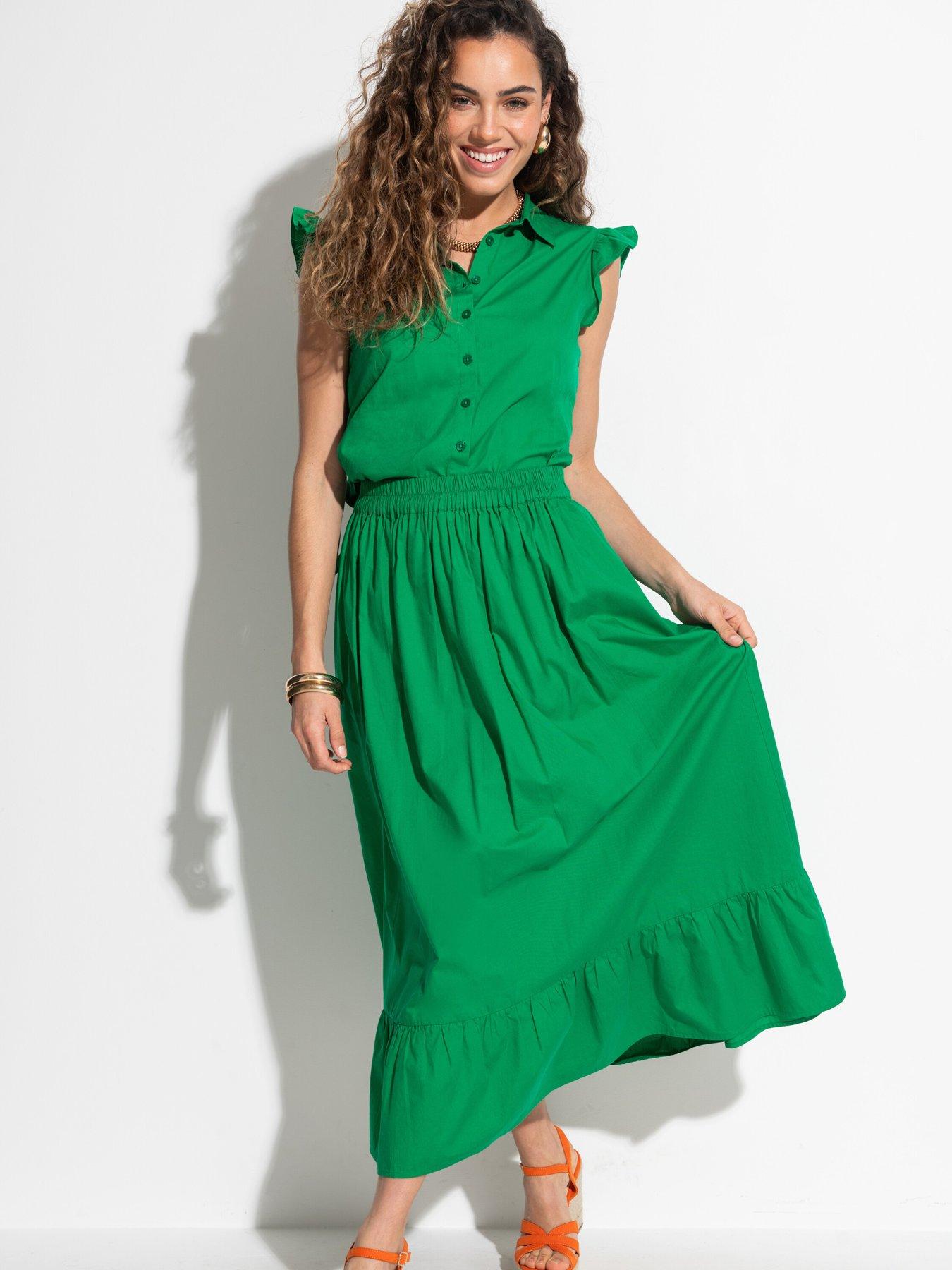 undefined Susan Cotton Poplin Tiered Hem Midaxi Skirt