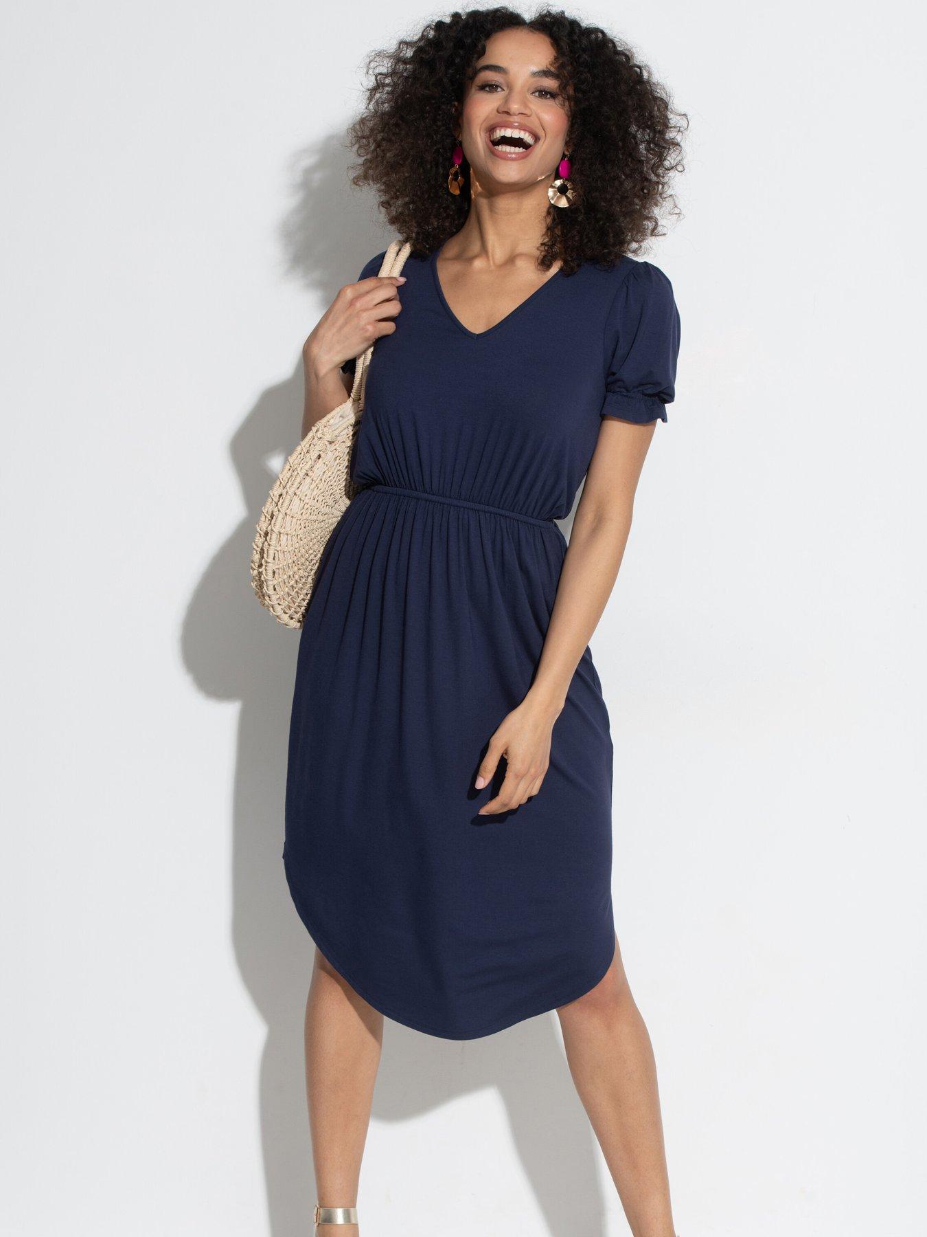 undefined Jenny Puff Sleeve Jersey Midi Dress with LENZING? ECOVERO? Viscose