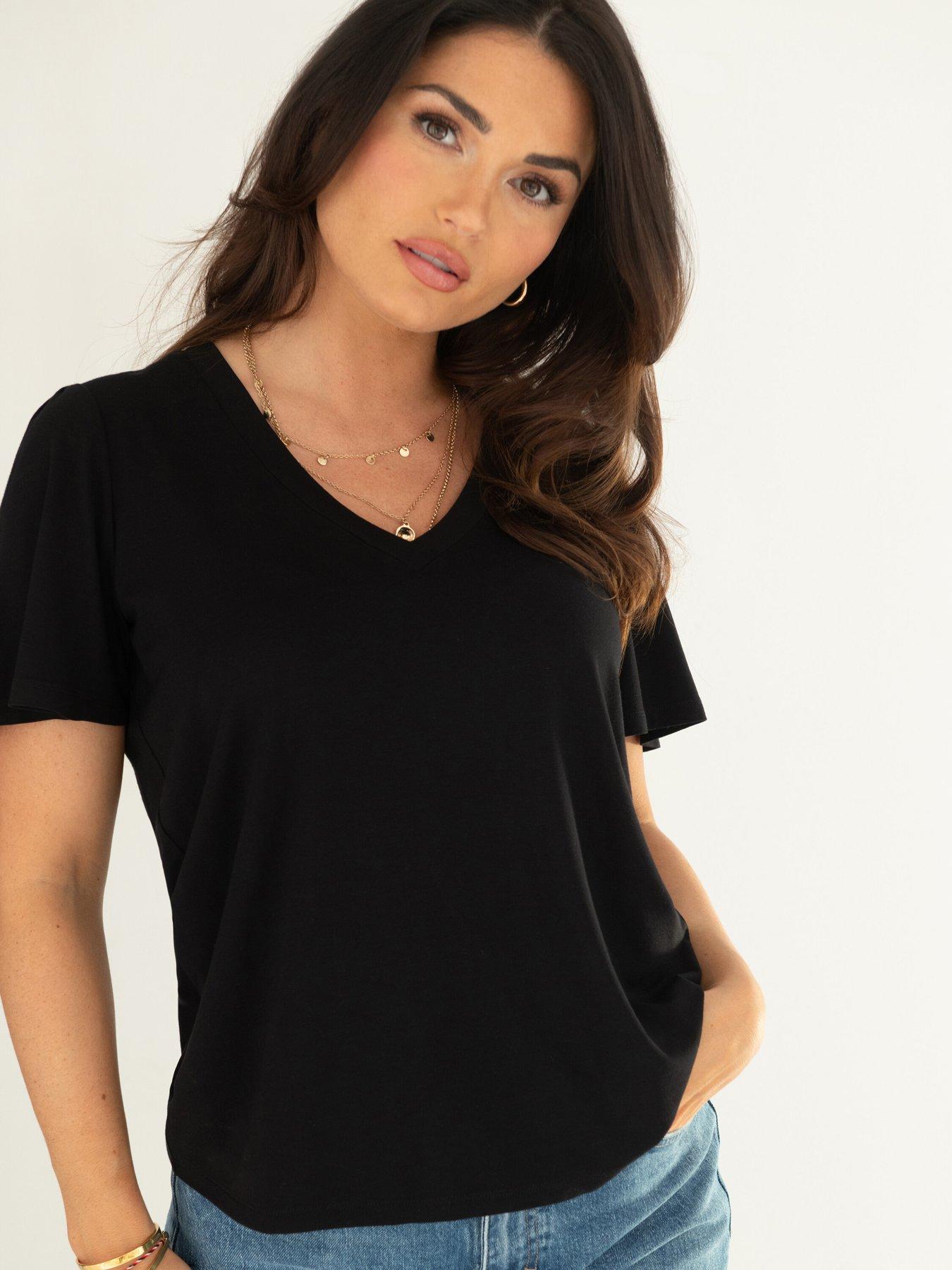undefined Serena V-Neck Jersey T-Shirt with LENZING™ ECOVERO™ Viscose fibres - Black