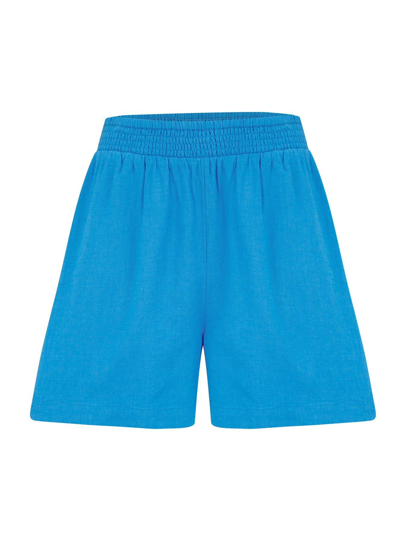 Image 3 of 4 of Pour Moi Bree High Waist Linen Blend Elasticated Short - Blue