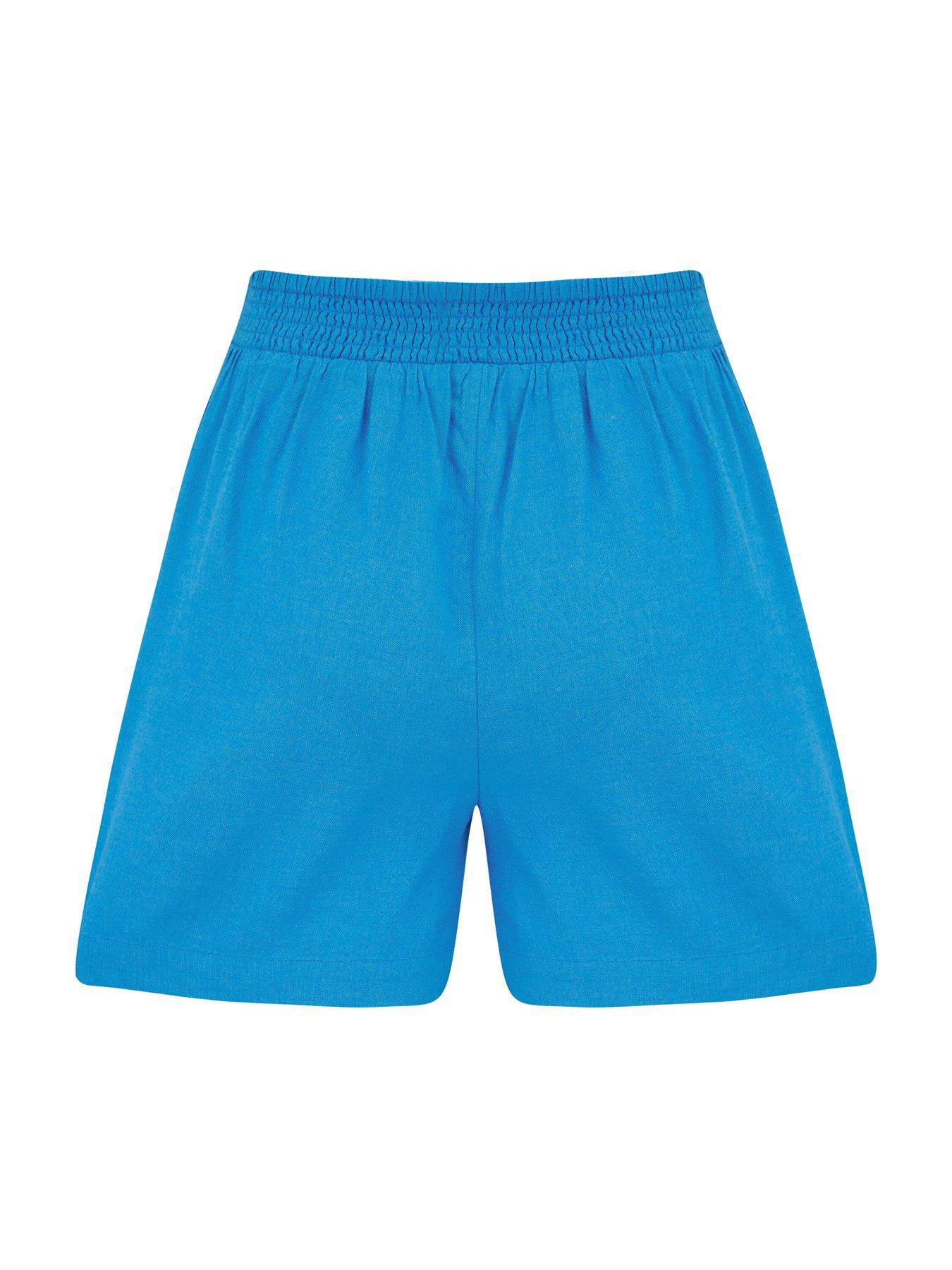 Image 4 of 4 of Pour Moi Bree High Waist Linen Blend Elasticated Short - Blue