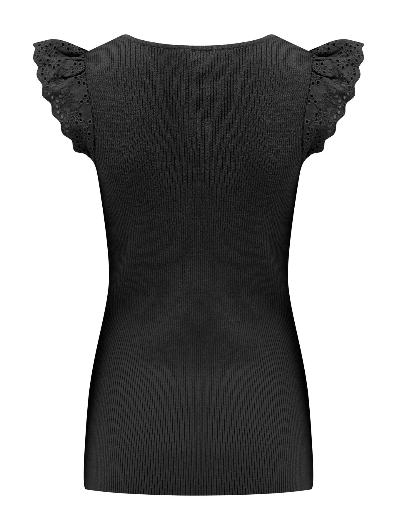 Pour Moi Sara Broderie Frill Sleeve Rib Knit Vest - Black | Very