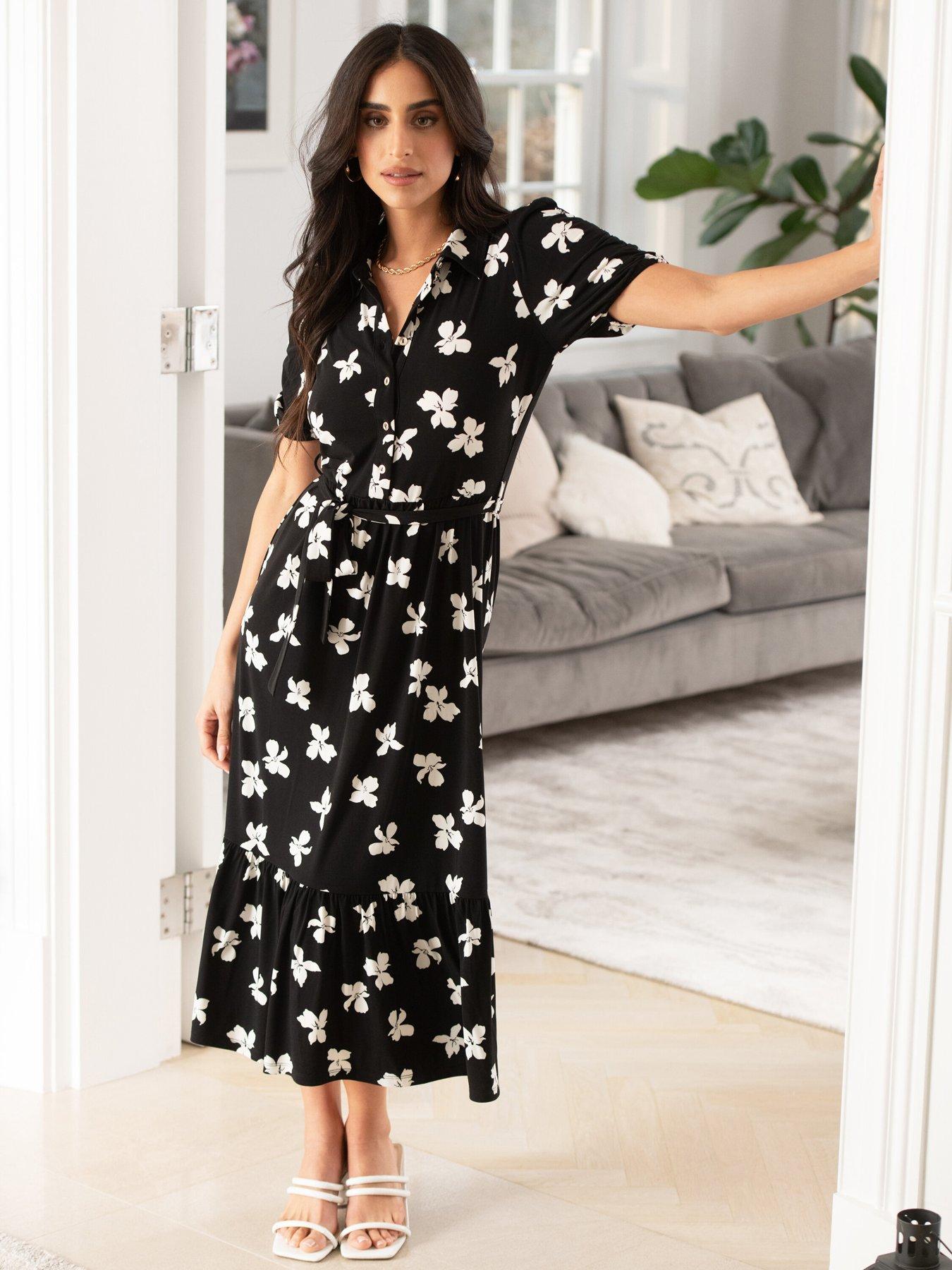 Pour Moi Jodie Slinky Jersey Tiered Midi Shirt Dress - Black/White | Very