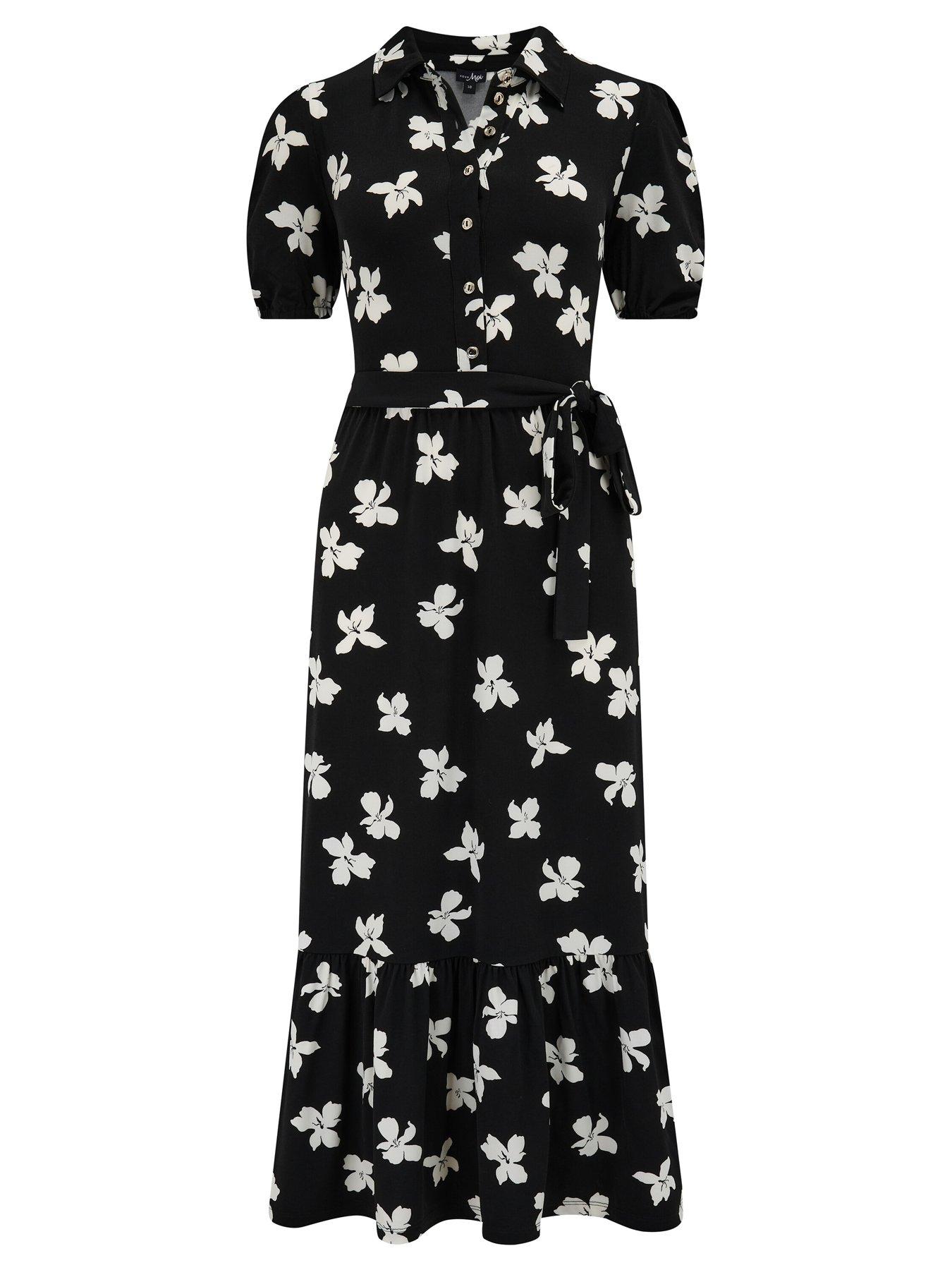 Pour Moi Jodie Slinky Jersey Tiered Midi Shirt Dress - Black/White | Very