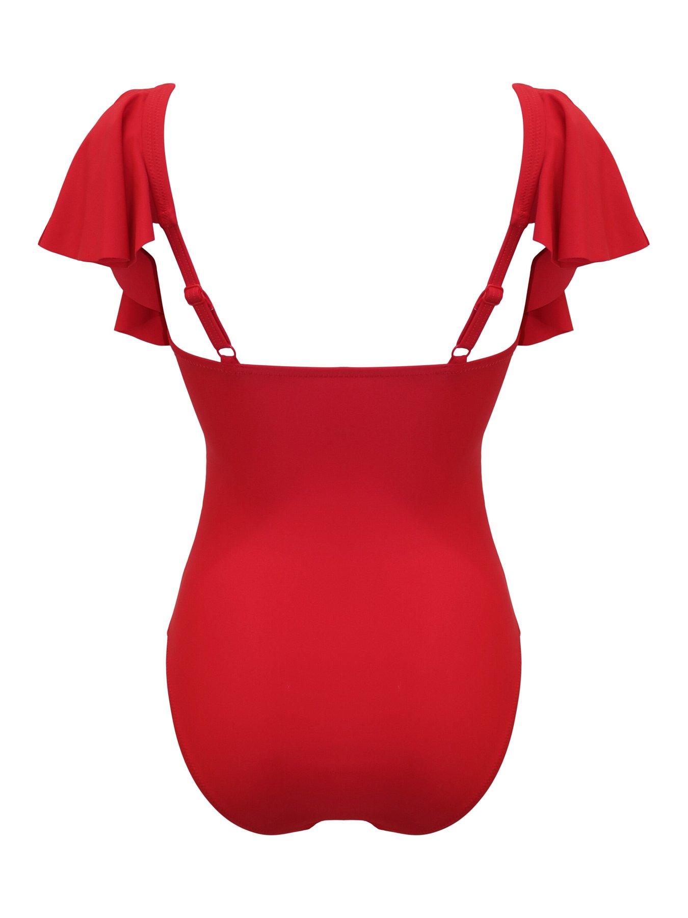 Image 4 of 4 of Pour Moi Andalucia Frill V-Neck Control Swimsuit - Red