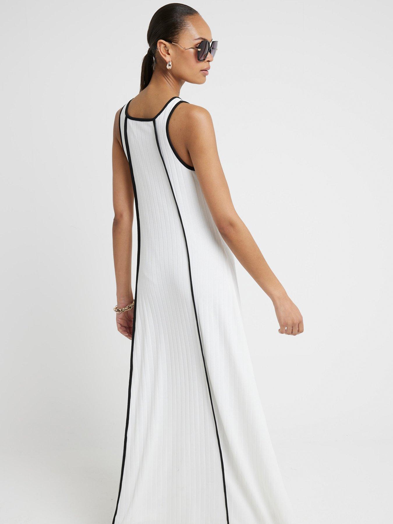 River Island Tipped Ribbed Maxi Swing Dress - White | Very.co.uk