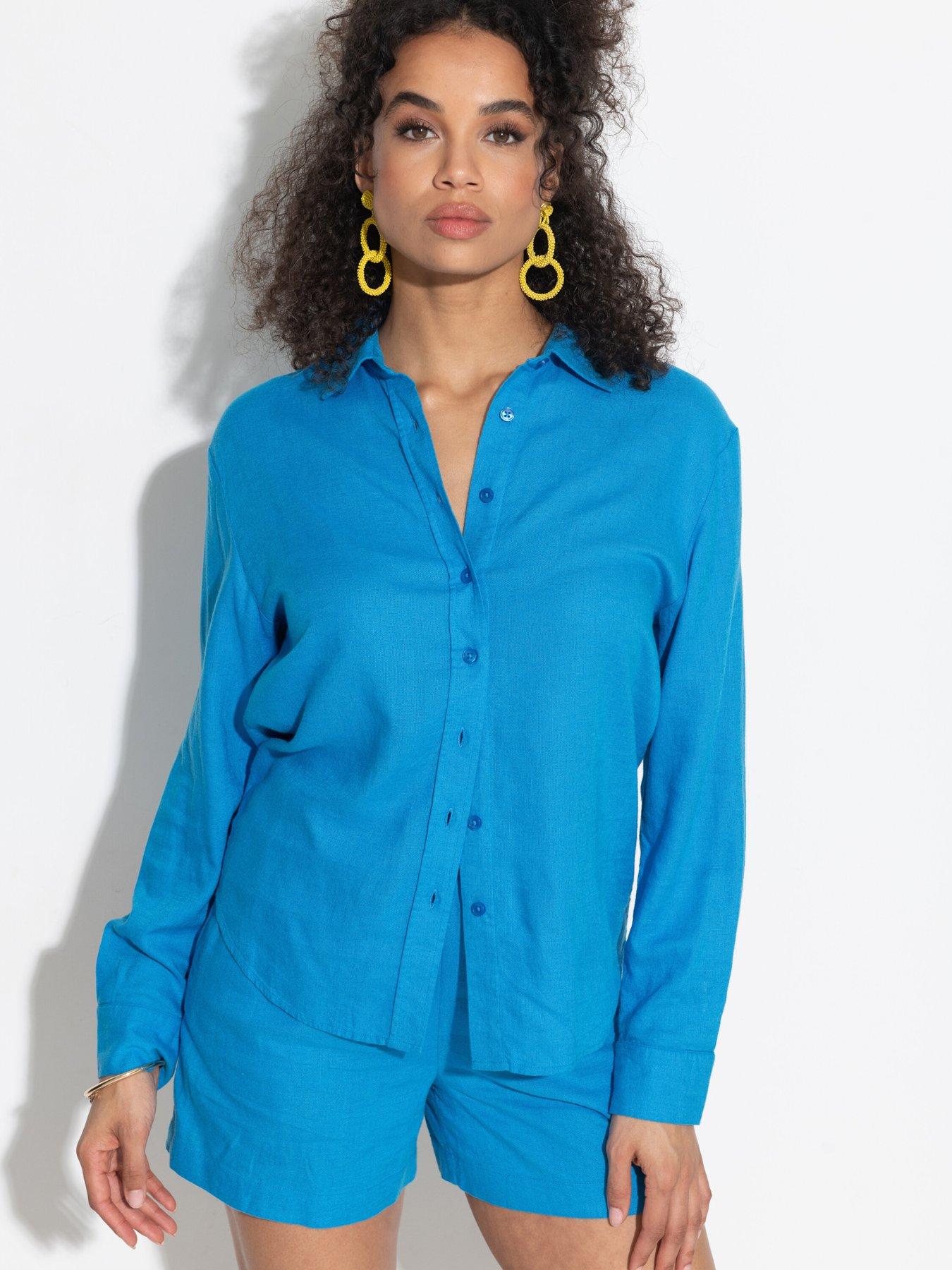 undefined Wren Button Through Linen Blend Long Sleeve Shirt