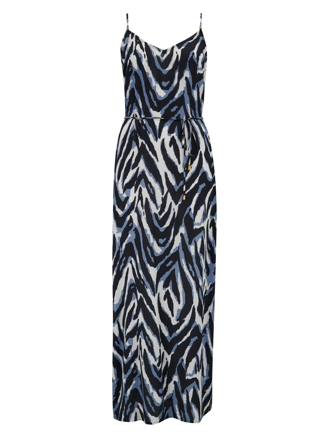 Pour Moi Sheer Viscose Tie Belt Maxi Beach Dress - Blue | Very.co.uk