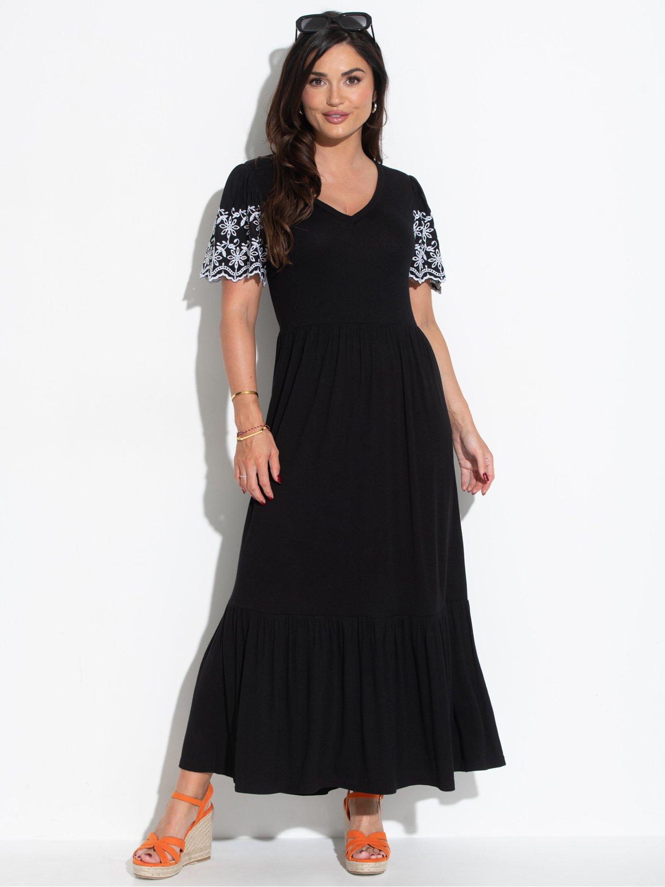 undefined Nova Broderie Sleeve Crepe Jersey Midaxi Dress