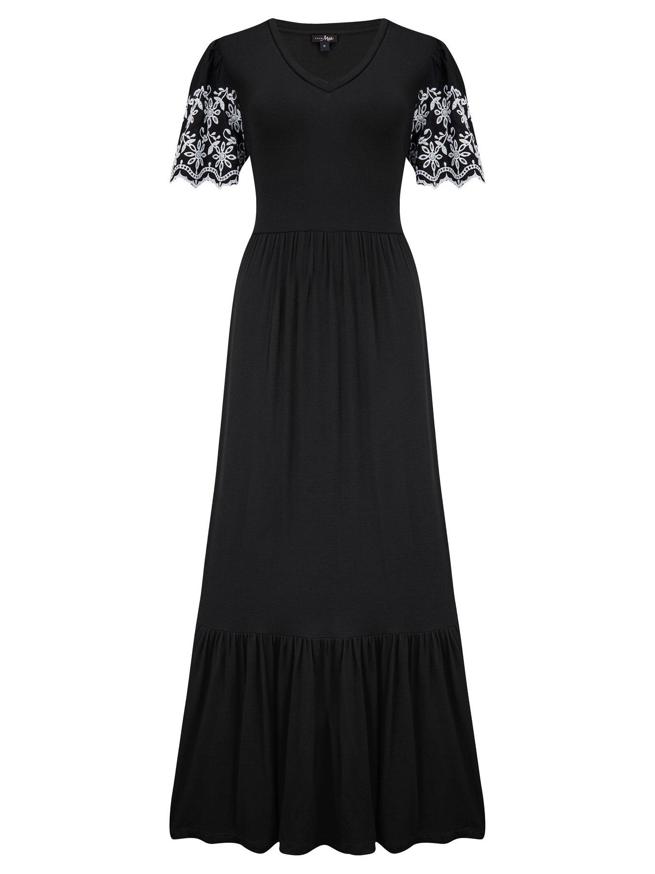 Image 3 of 4 of Pour Moi Nova Broderie Sleeve Crepe Jersey Midaxi Dress