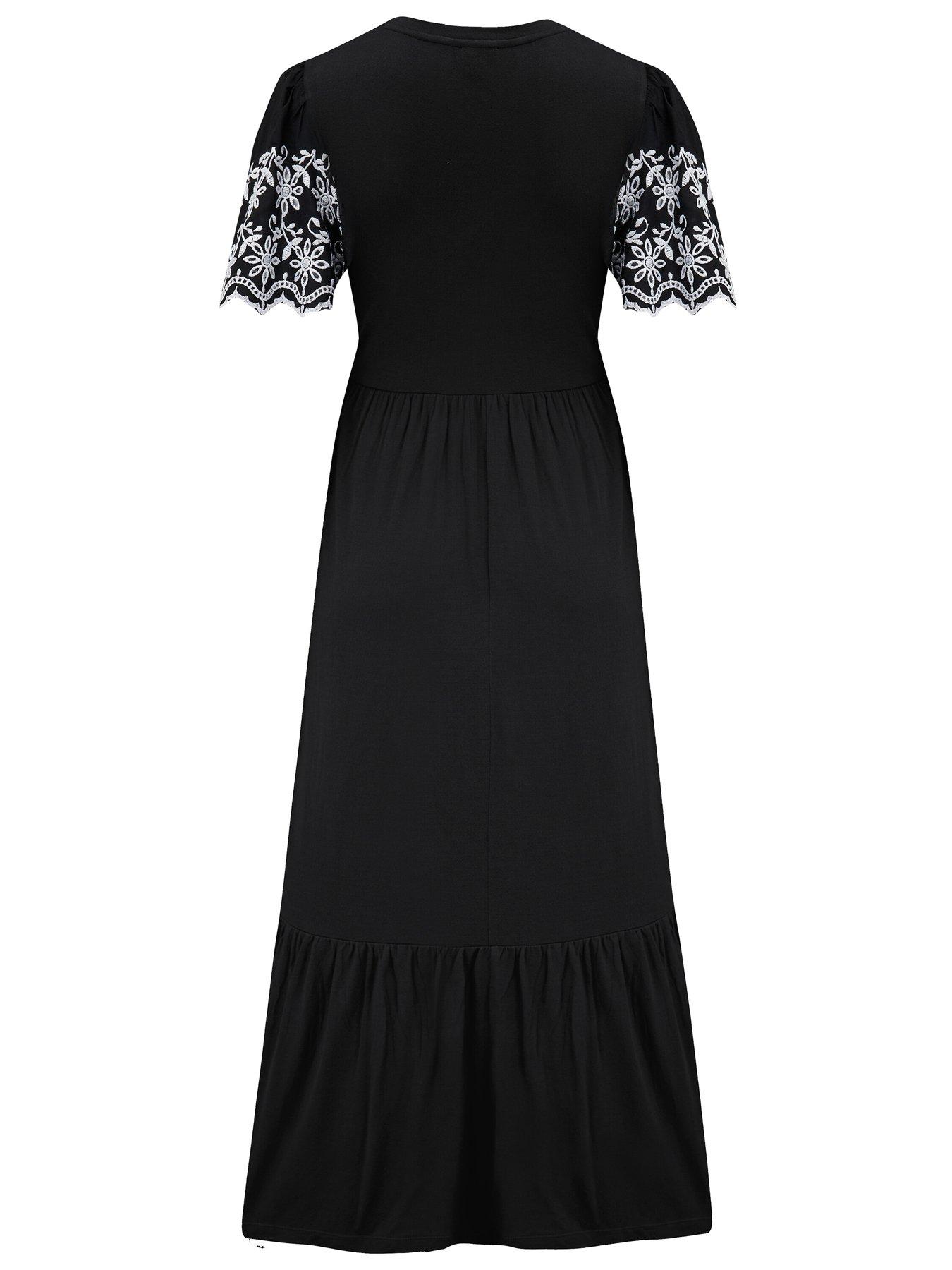 Image 4 of 4 of Pour Moi Nova Broderie Sleeve Crepe Jersey Midaxi Dress