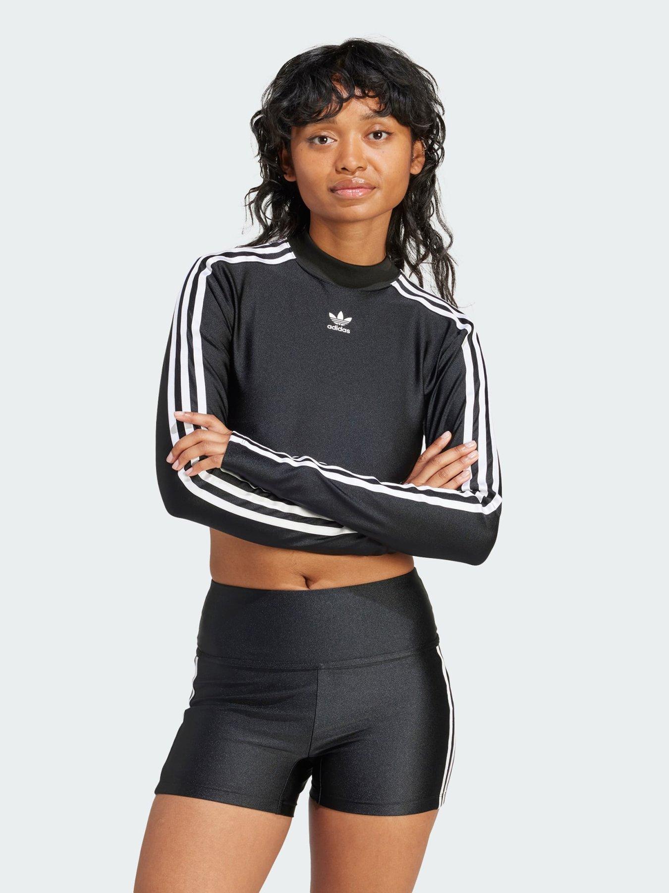 3 Stripes Cropped Long Sleeve Tee Black