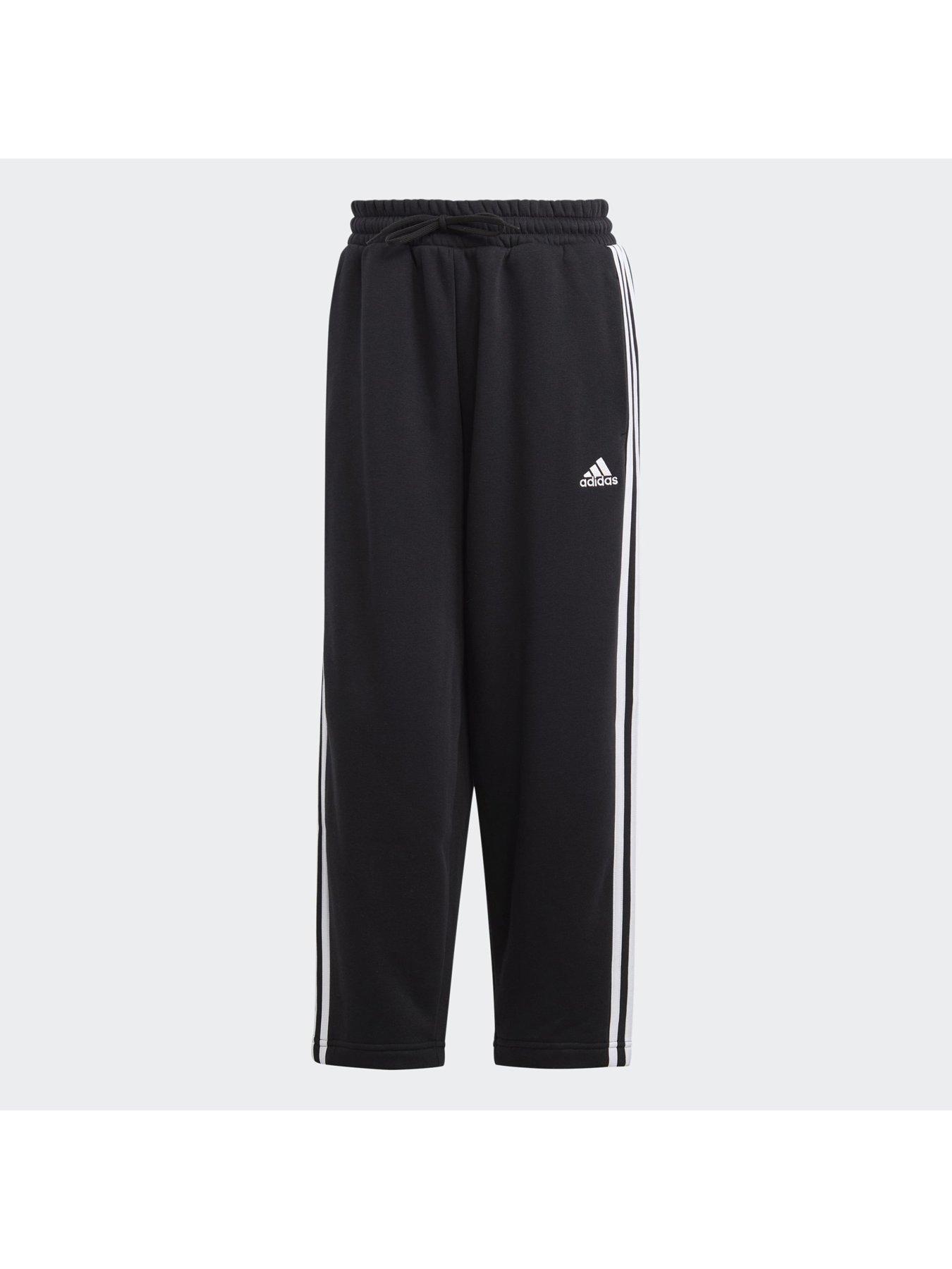 adidas Essentials 3-Stripes Open Hem Fleece Pants - Black | Very.co.uk