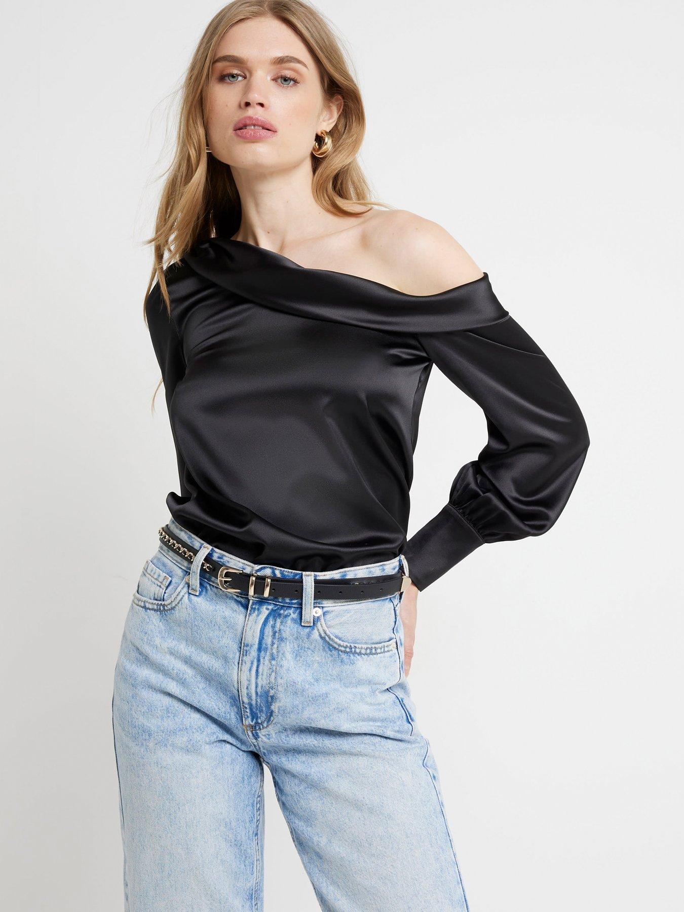 Satin Off Shoulder Blouse Black