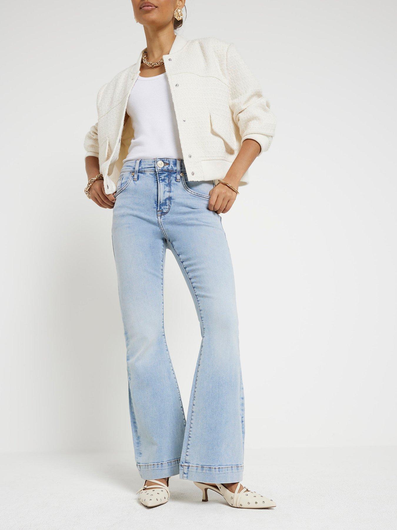 River Island Petite High Waisted Flared Jeans - Light Blue | Very.co.uk