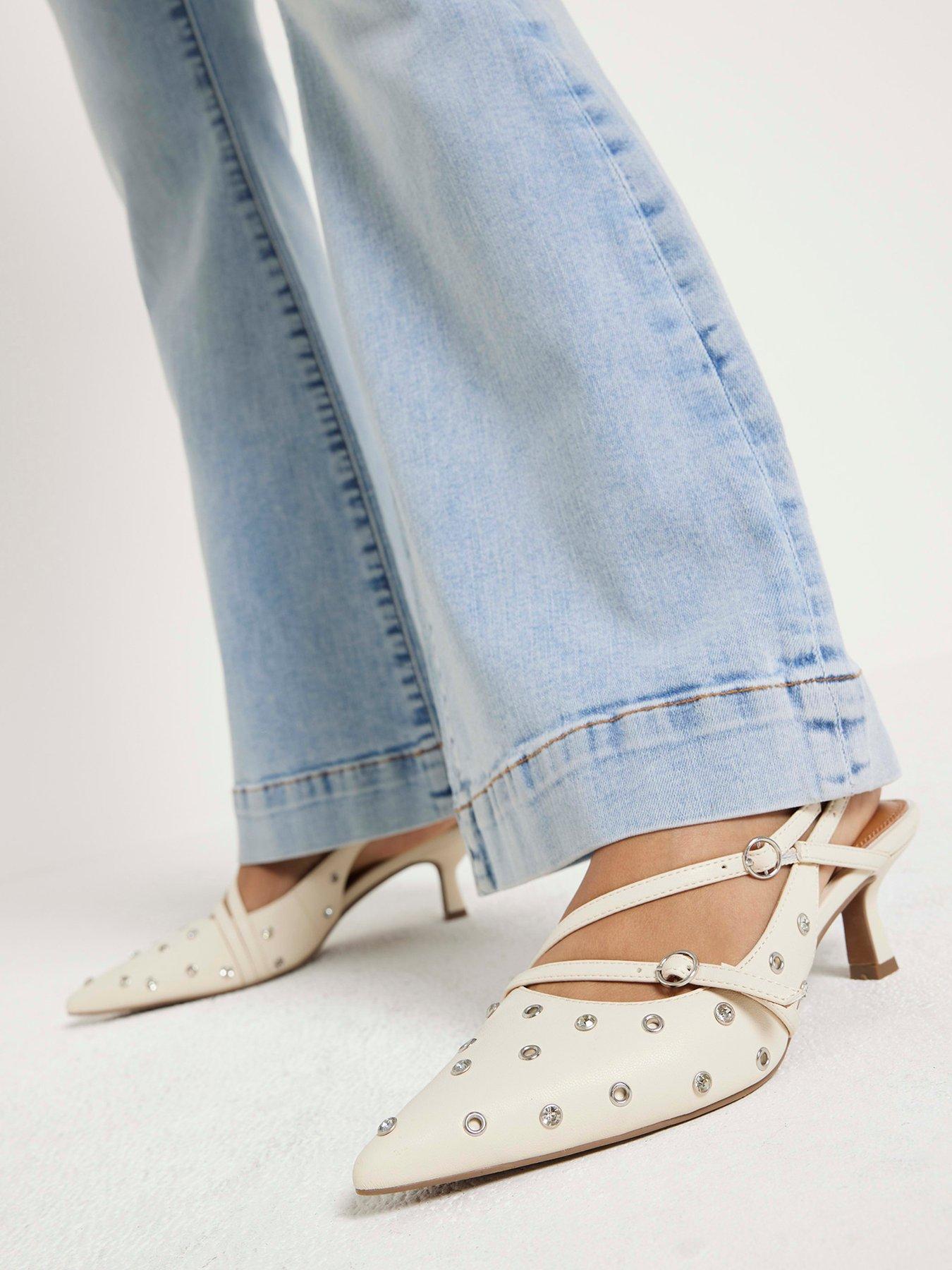 Image 5 of 5 of River Island Petite High Waisted Flared Jeans - Light Blue