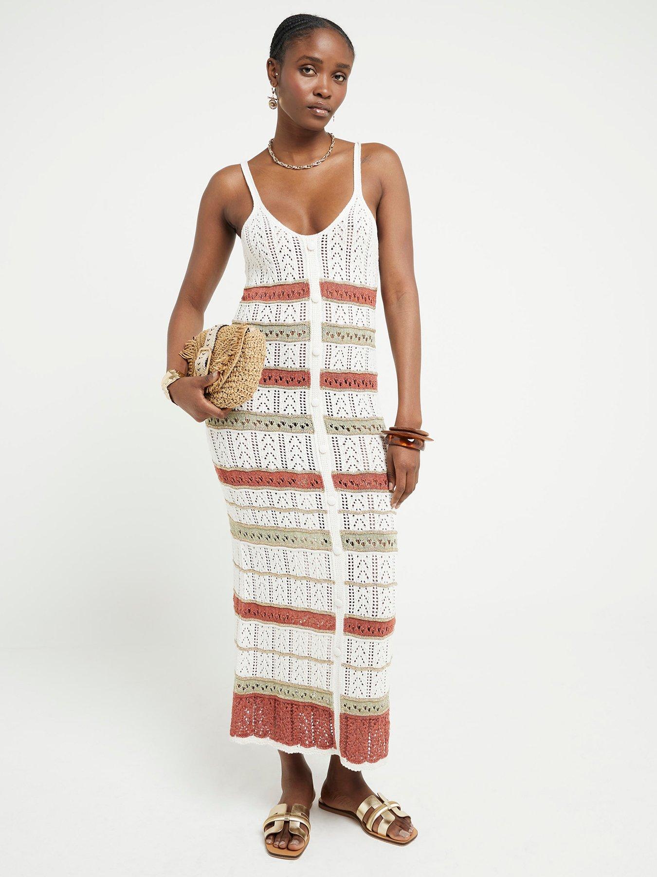 River Island Beige Knit Metallic Bodycon Maxi Dress Very