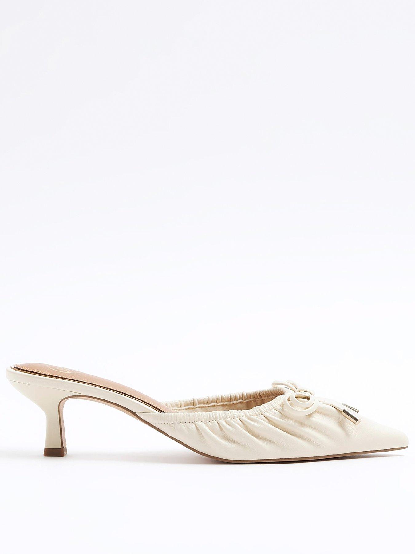 River Island Ruched Kitten Heel Court Shoes Cream Very