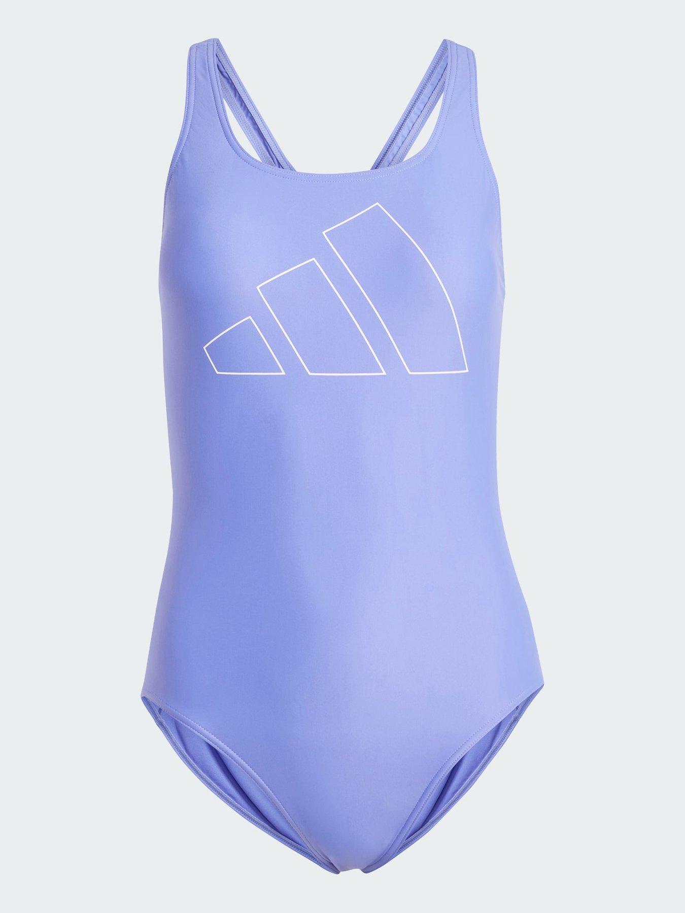 adidas Big Bars X-Back Swimsuit - Blue, Blue, Size 32, Women