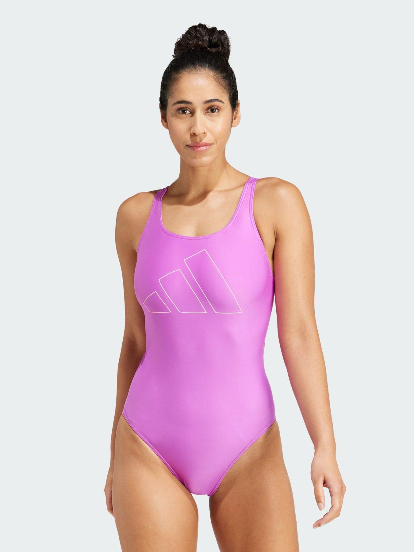 adidas Big Bars Y-Back Swimsuit, Purple, Size 34, Women