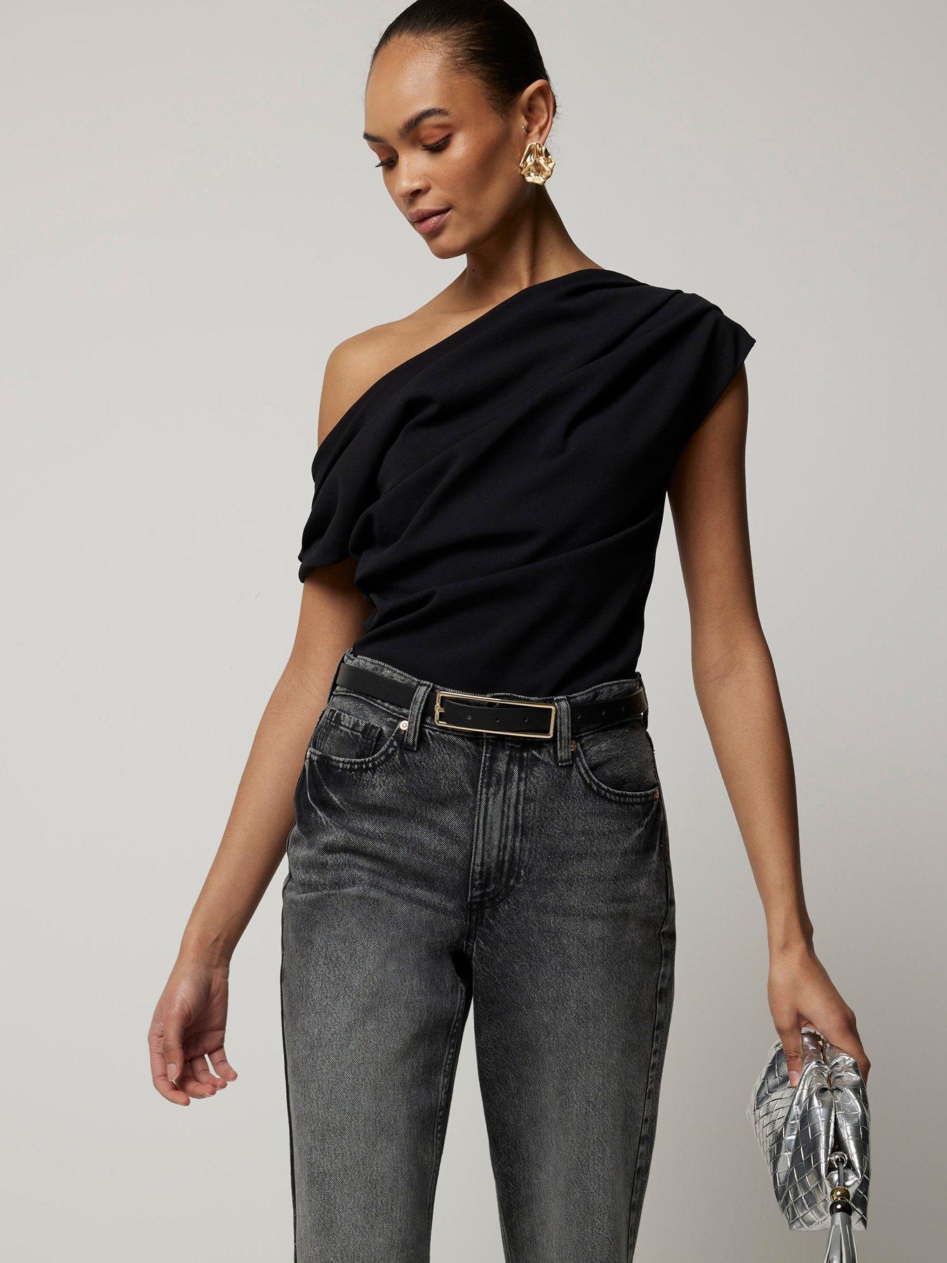 River Island Off Shoulder Drape Top Black Very