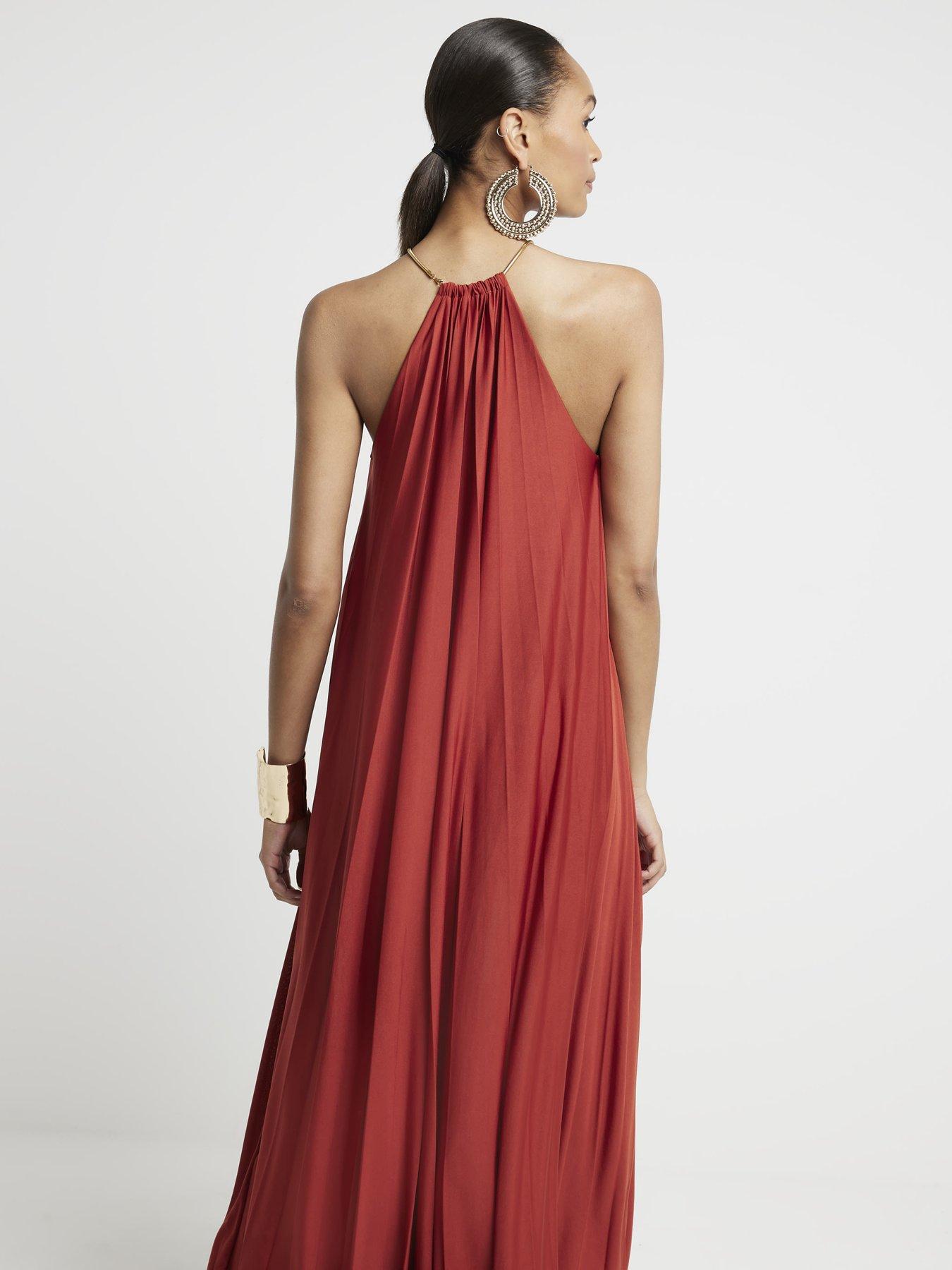 Image 2 of 5 of River Island Gold Hardware Halter Neck Maxi Dress