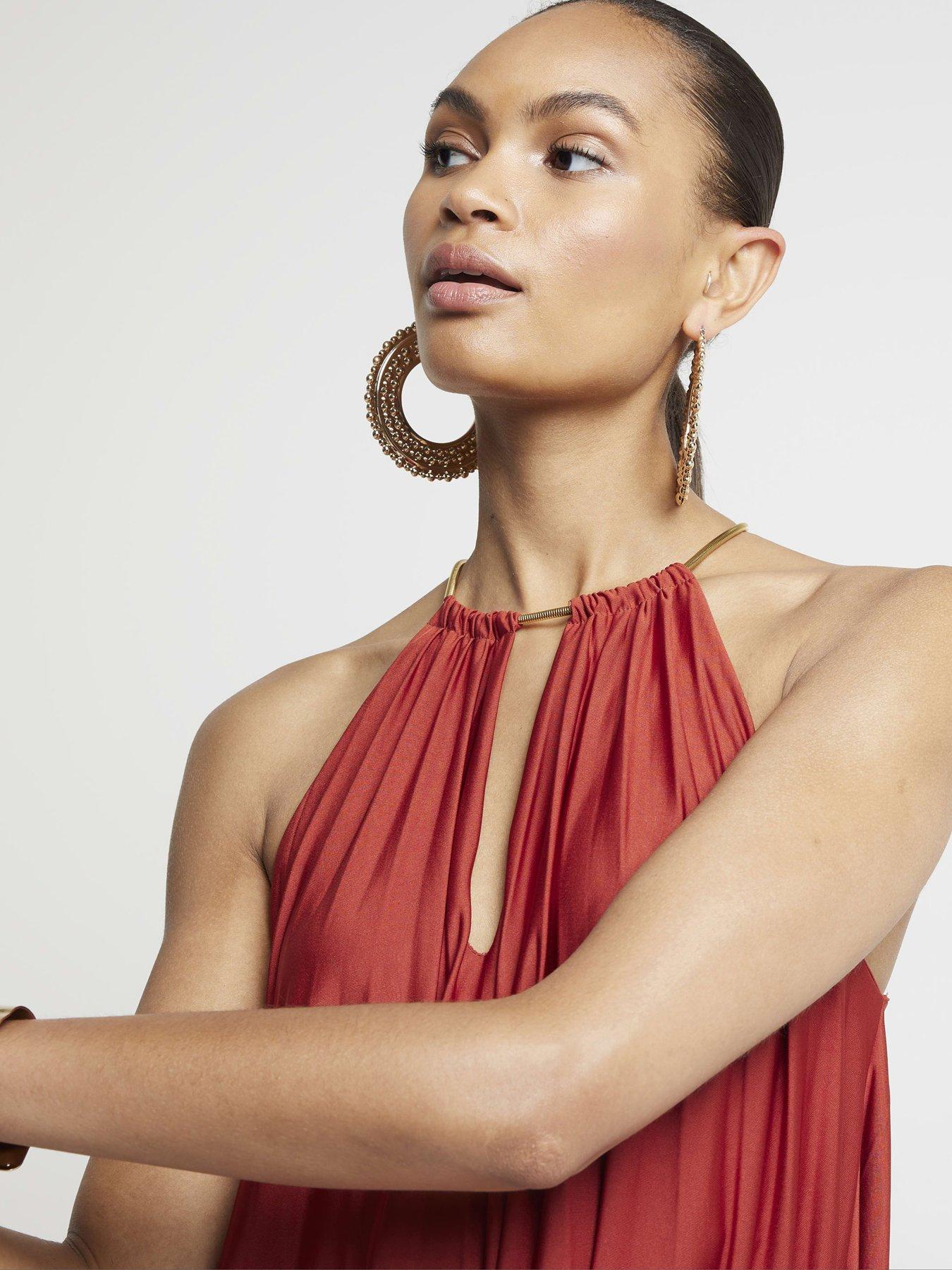 Image 4 of 5 of River Island Gold Hardware Halter Neck Maxi Dress