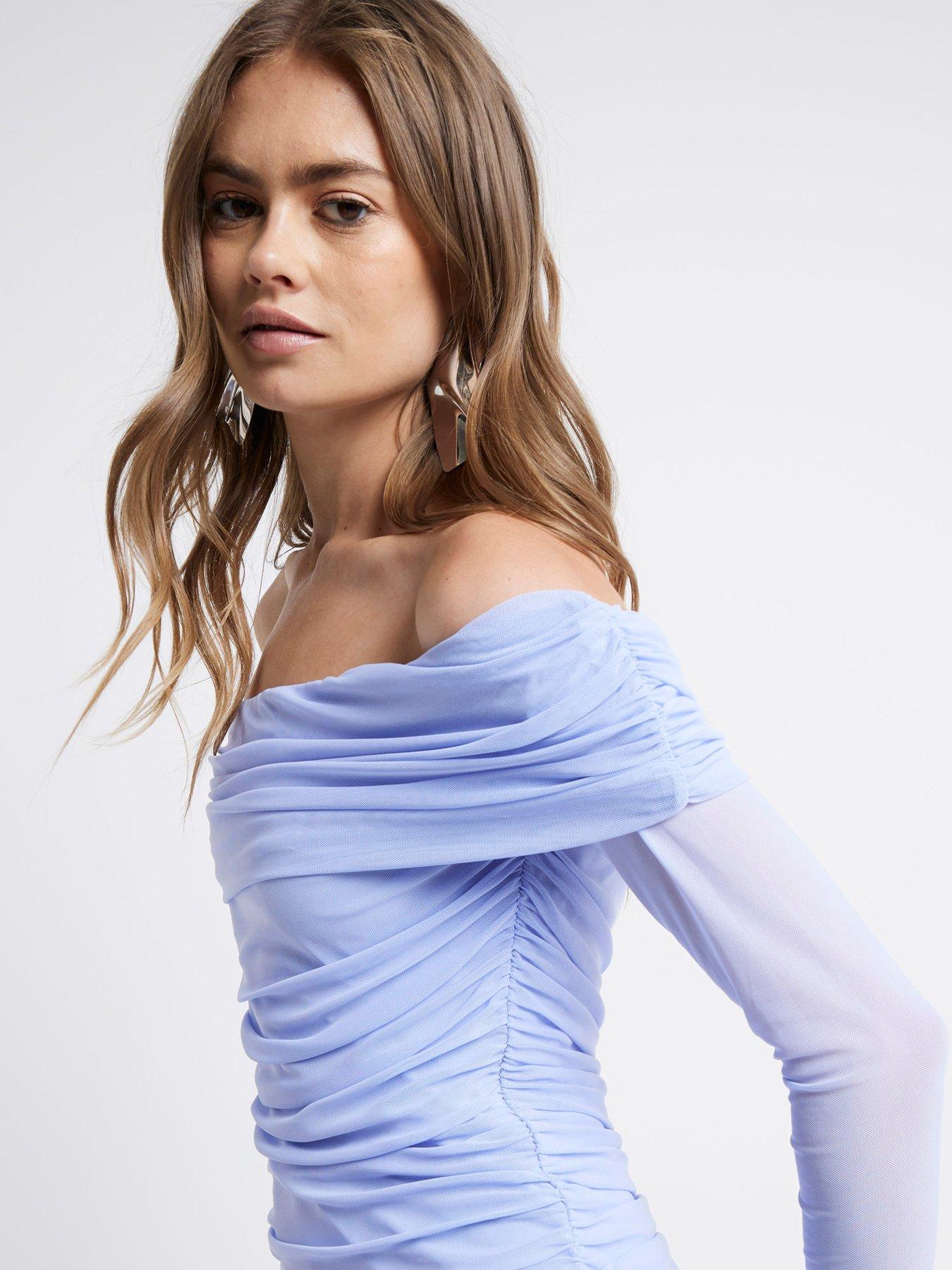 blue bardot dress river island River Island Blue Bardot Smock Dress