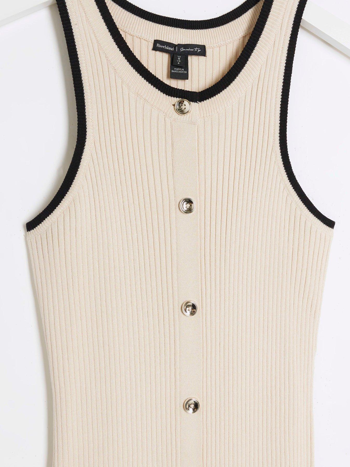 Image 5 of 5 of River Island Ribbed Taped Bodycon Midi Dress - Cream