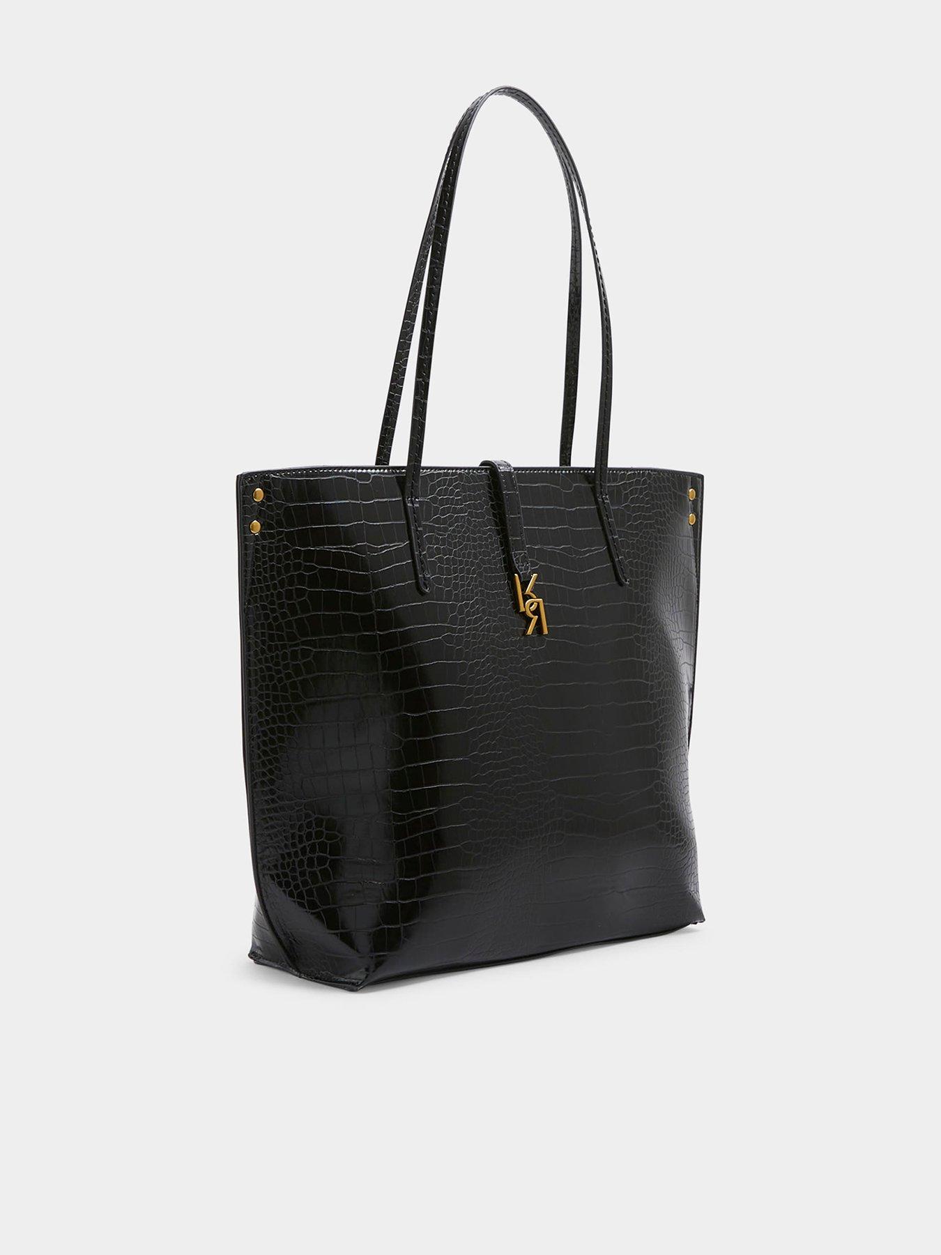 Black croc embossed tote bag sale