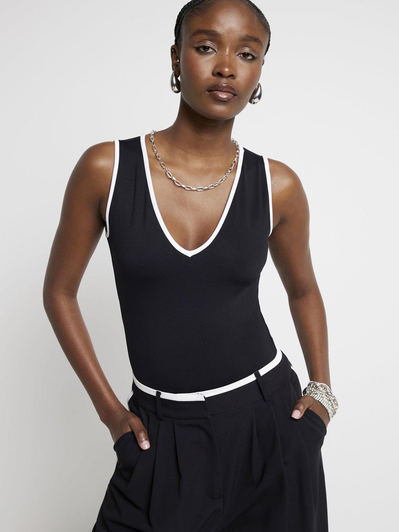 undefined Tipped Sleeveless Bodysuit - Black