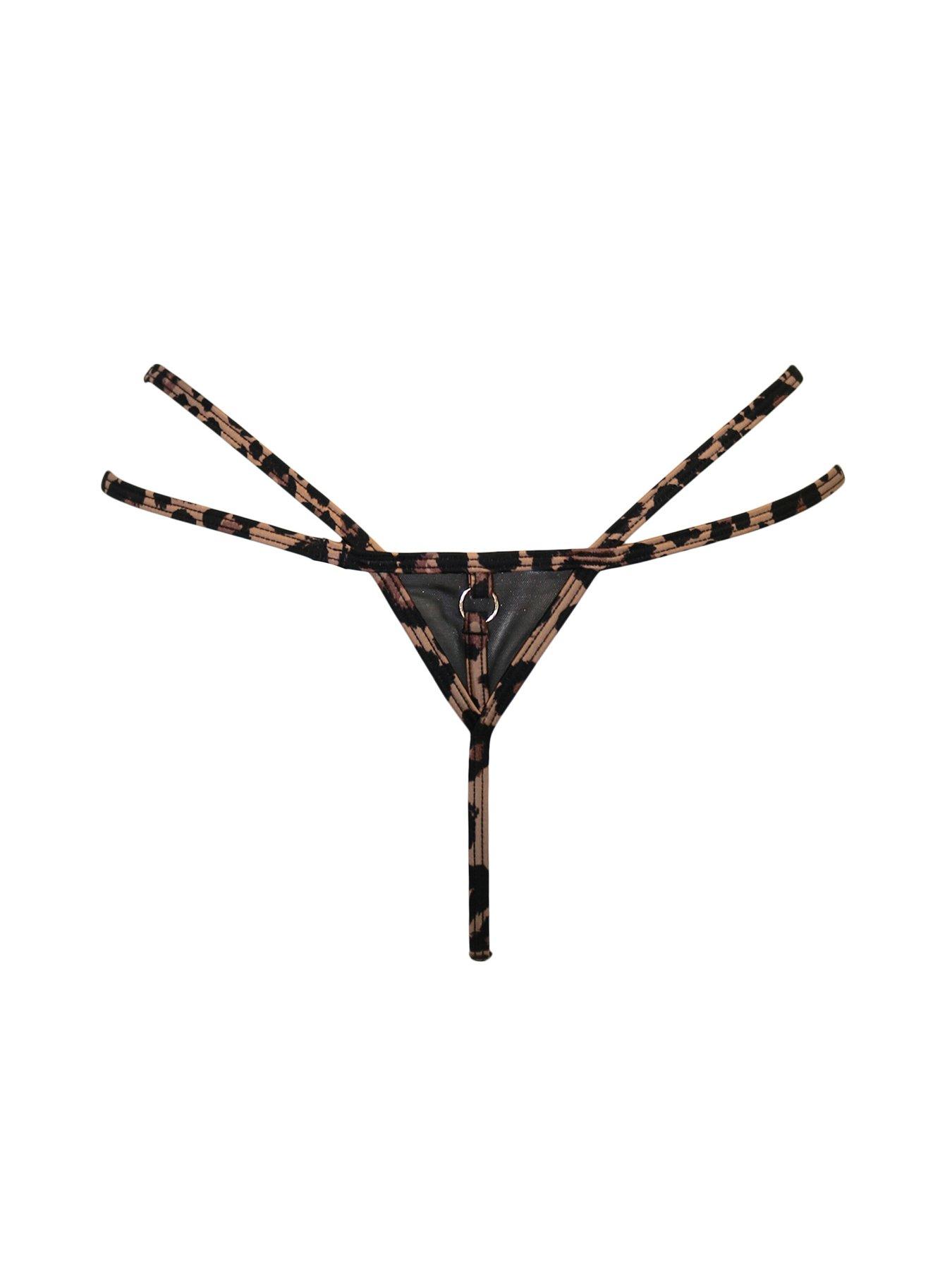 Image 4 of 4 of Pour Moi India Leopard Embroidered Strappy Tanga Thong