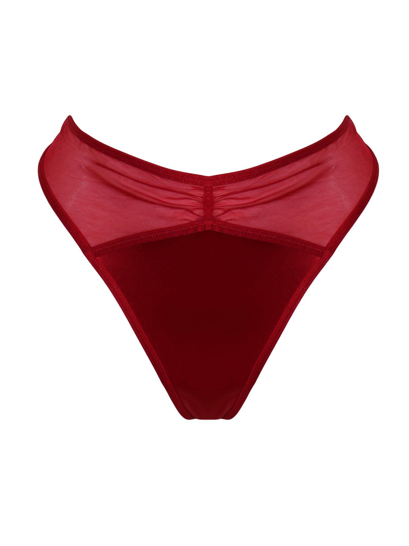 Image 3 of 4 of Pour Moi All Yours Satin and Mesh Thong - Red