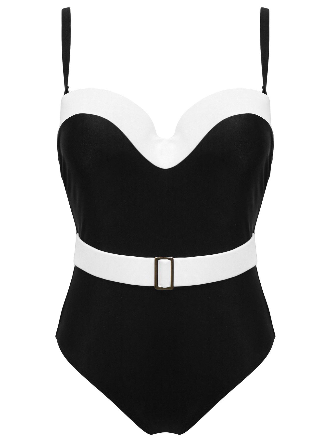 Image 4 of 4 of Pour Moi Fifth Avenue Underwired Padded Strapless Swimsuit - Black/White