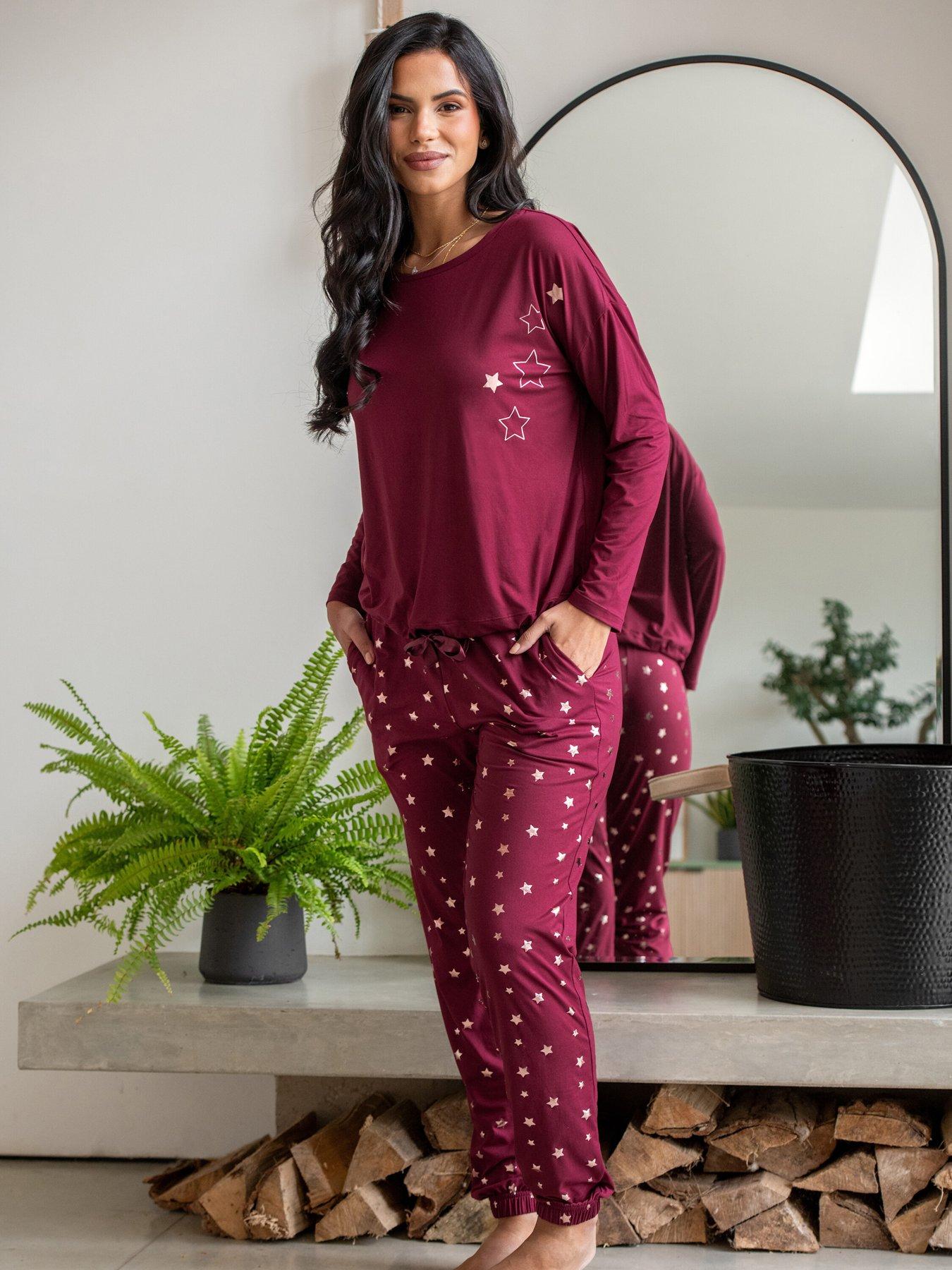 Image 1 of 4 of Pour Moi Soft Touch Jersey Star Jogger Pyjama Set - Dark Purple