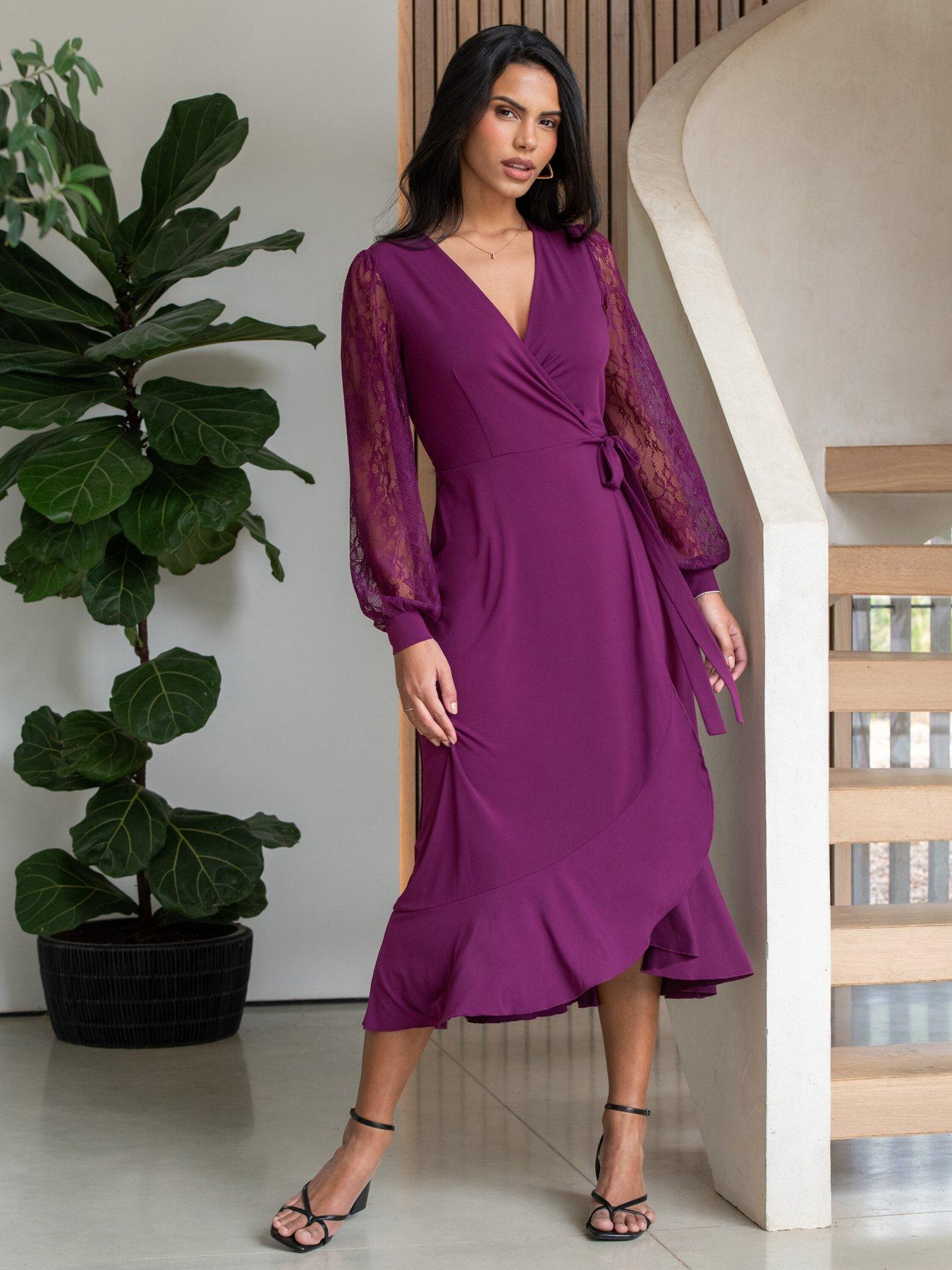 Pour Moi Carrie Lace Sleeve Midi Slinky Jersey Wrap Dress Very
