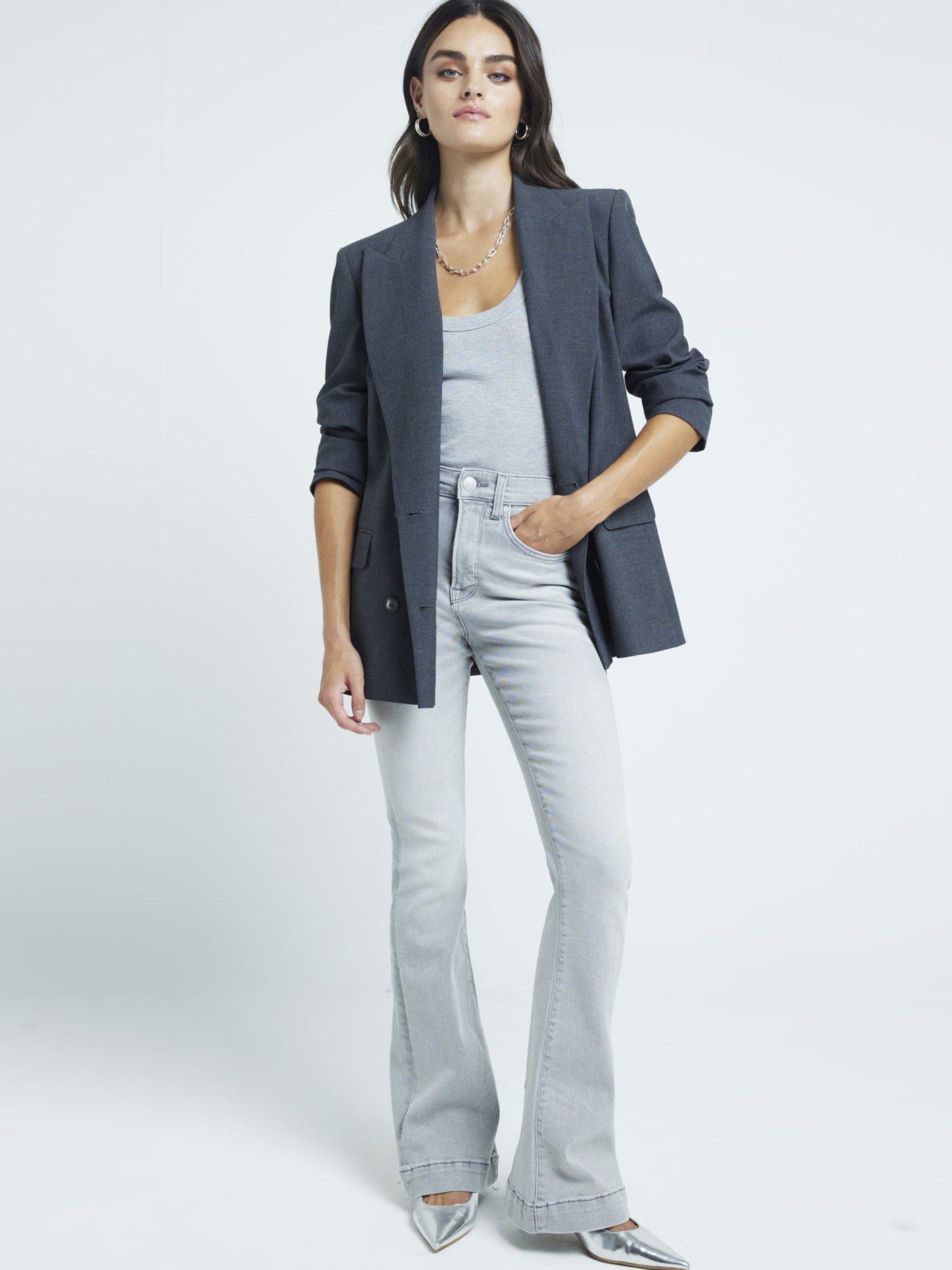 River Island High Waisted Flare Jeans - Grey