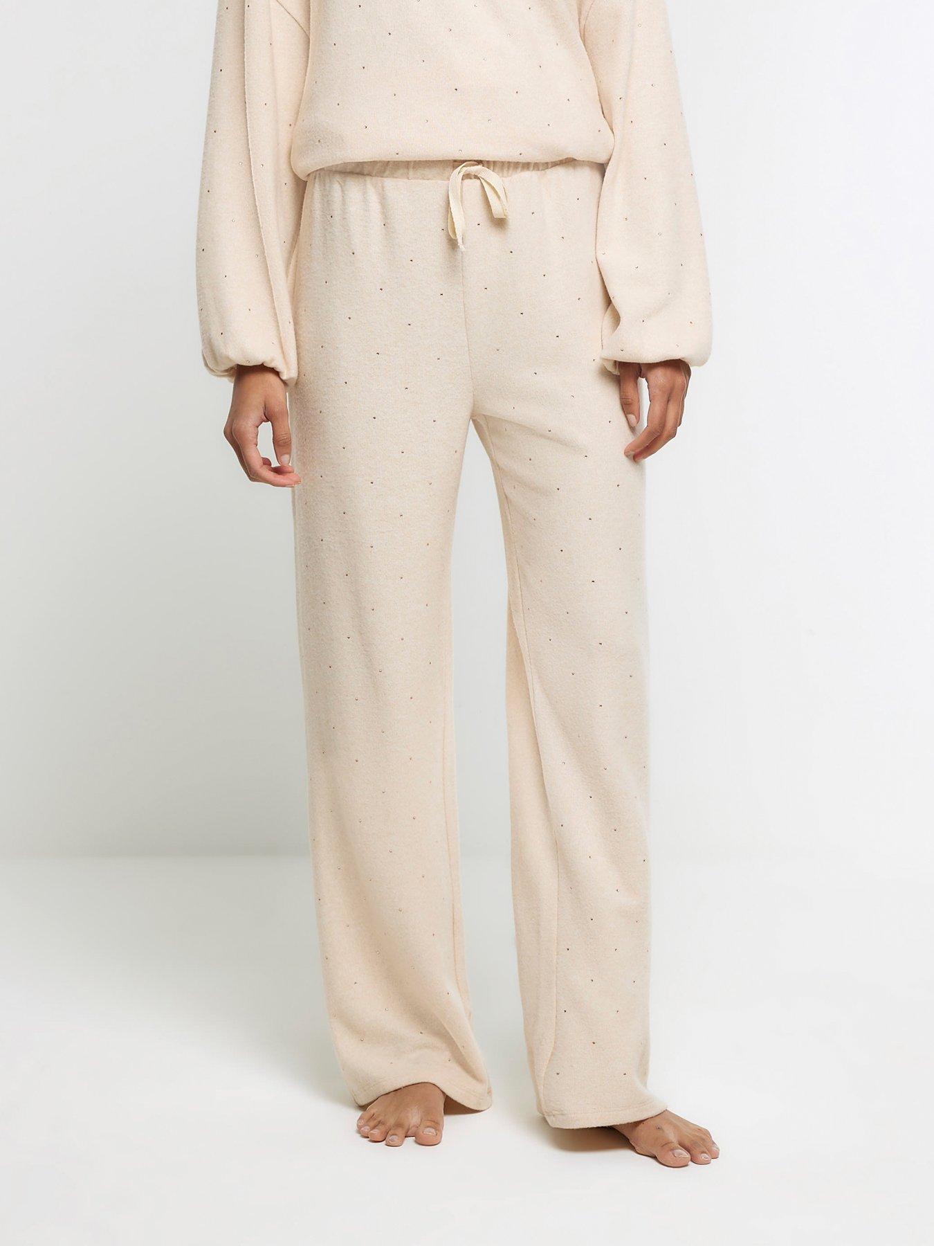 River Island Diamante Wide Leg Lounge Trousers - Beige